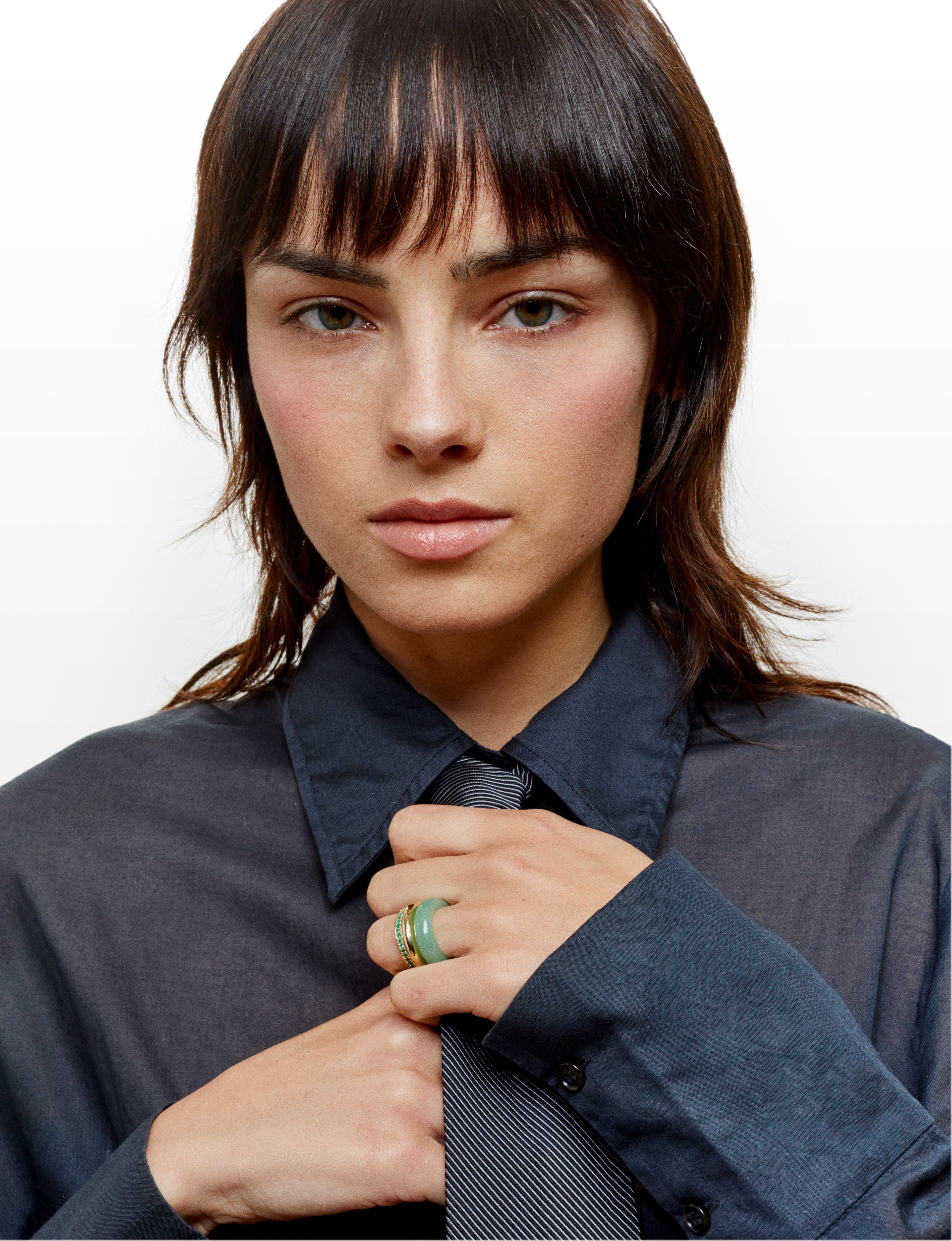 Emeralds and aventurine LUMINOUS GEM STACK ring