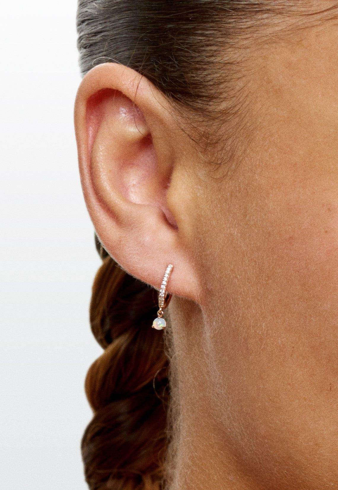 Ada Rose Gold paved diamonds and opal hoop