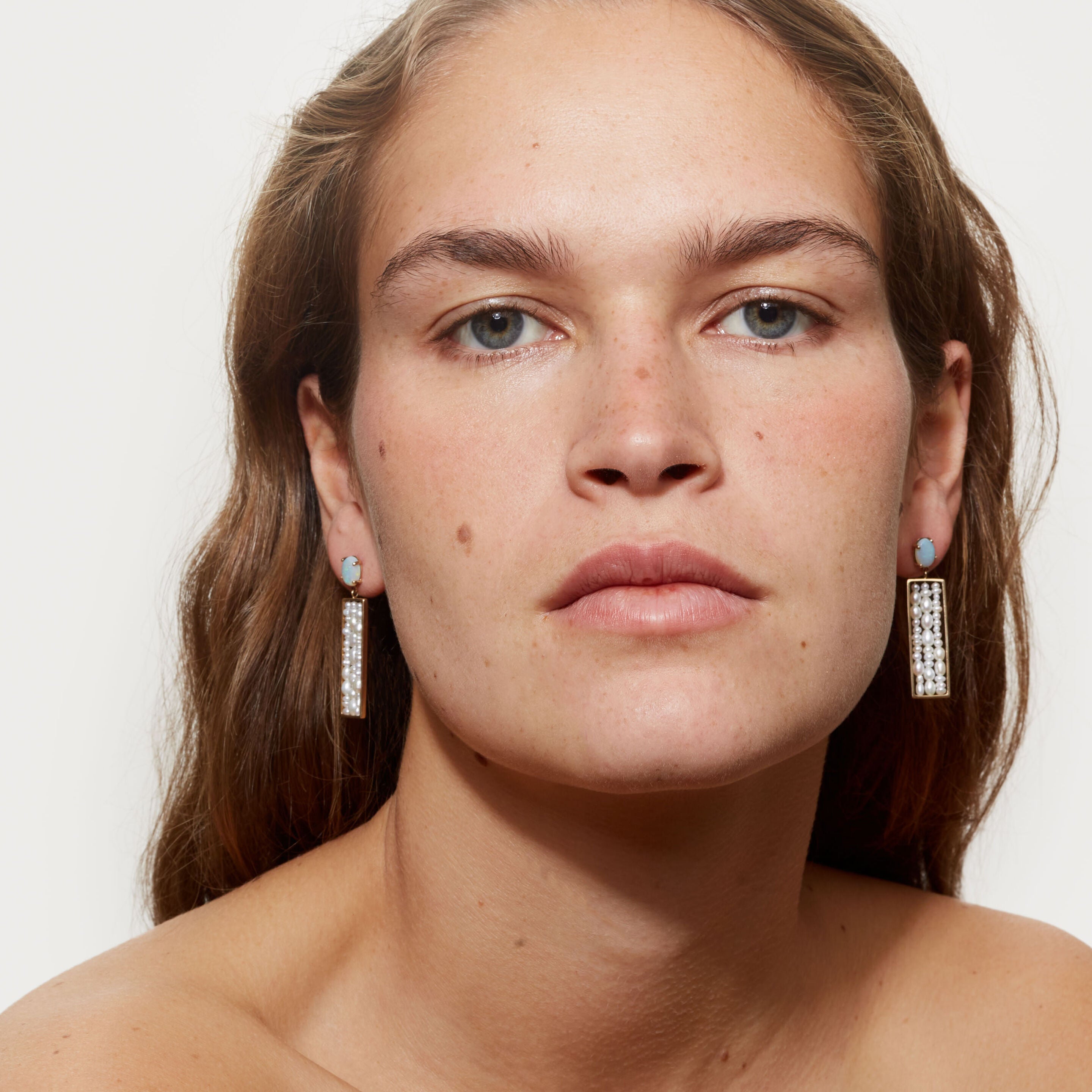 Long Metaphor opal and pearls earrings