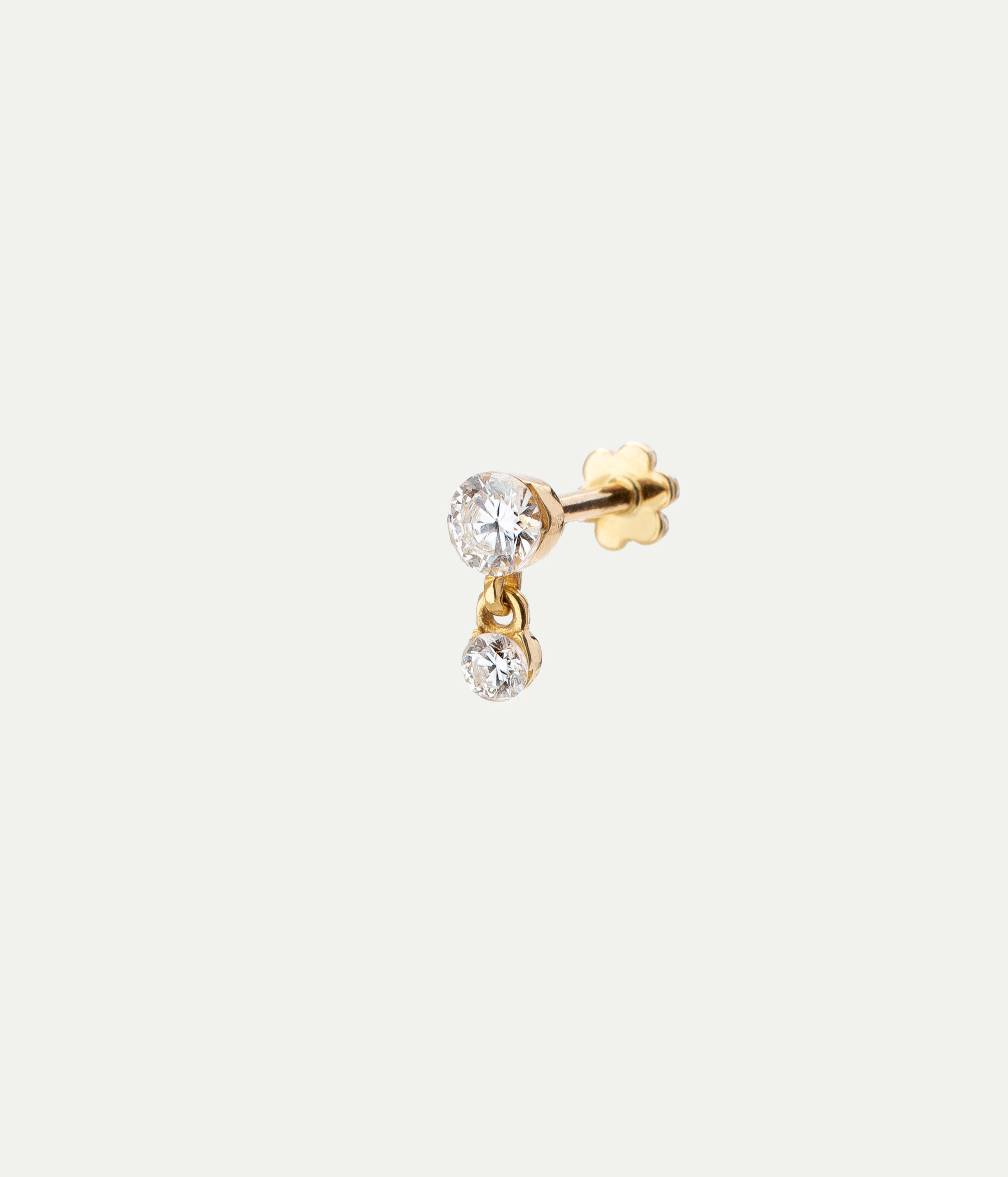 Stud Single Invisible set dangle or jaune et diamant