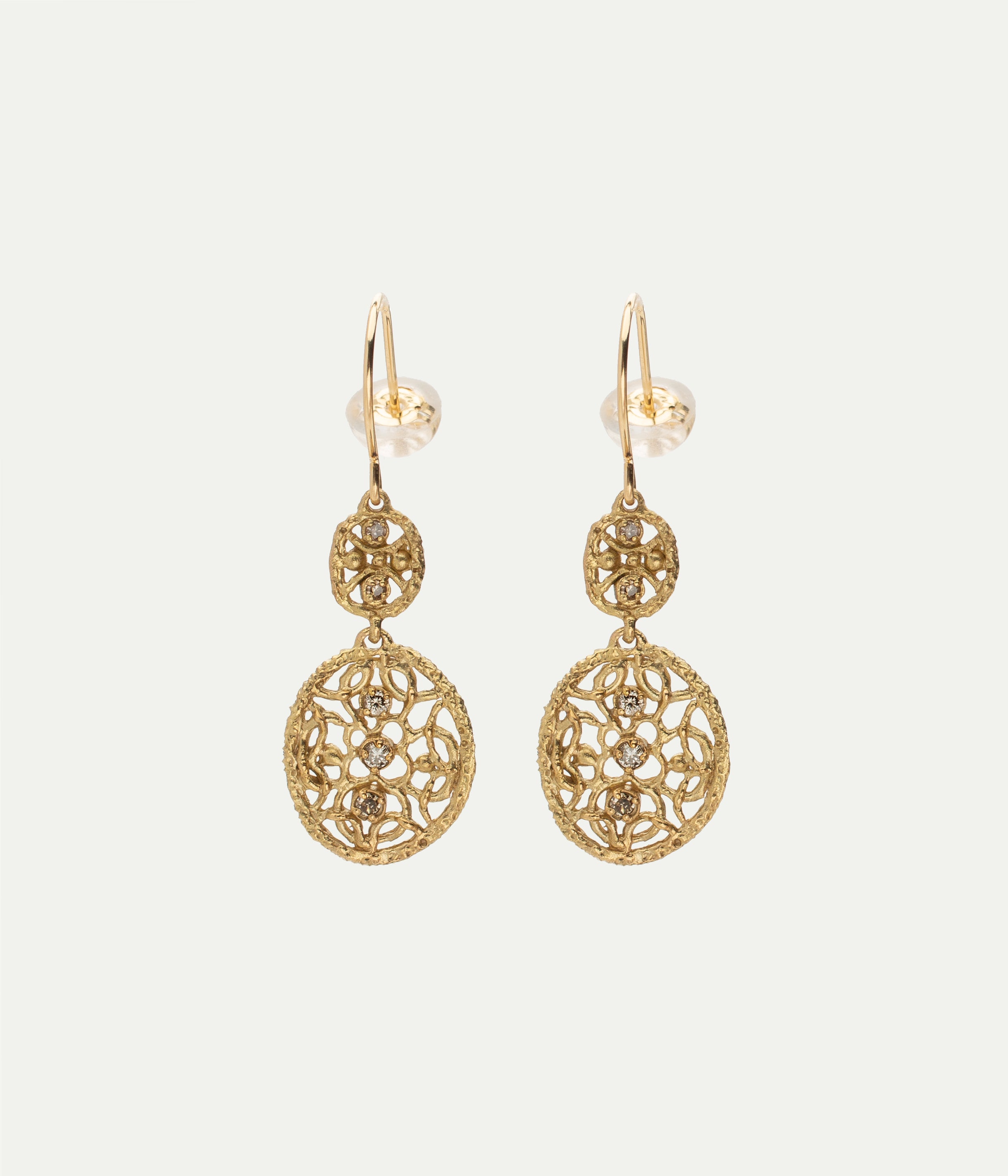 Boucles d'oreilles Doubles Flocons or jaune et diamants bruns