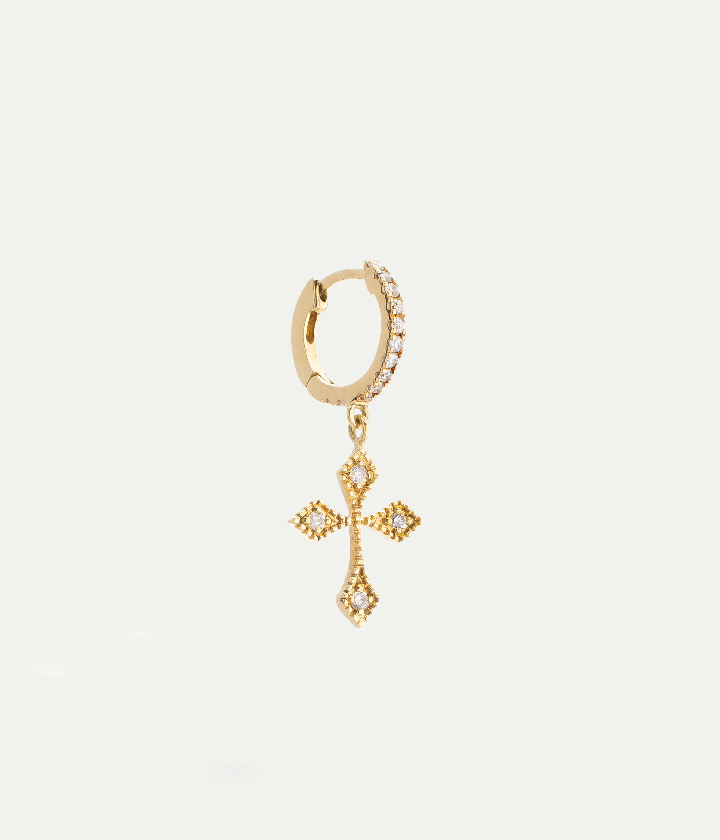 Single Baby Cross Yellow Gold and Diamonds Earring