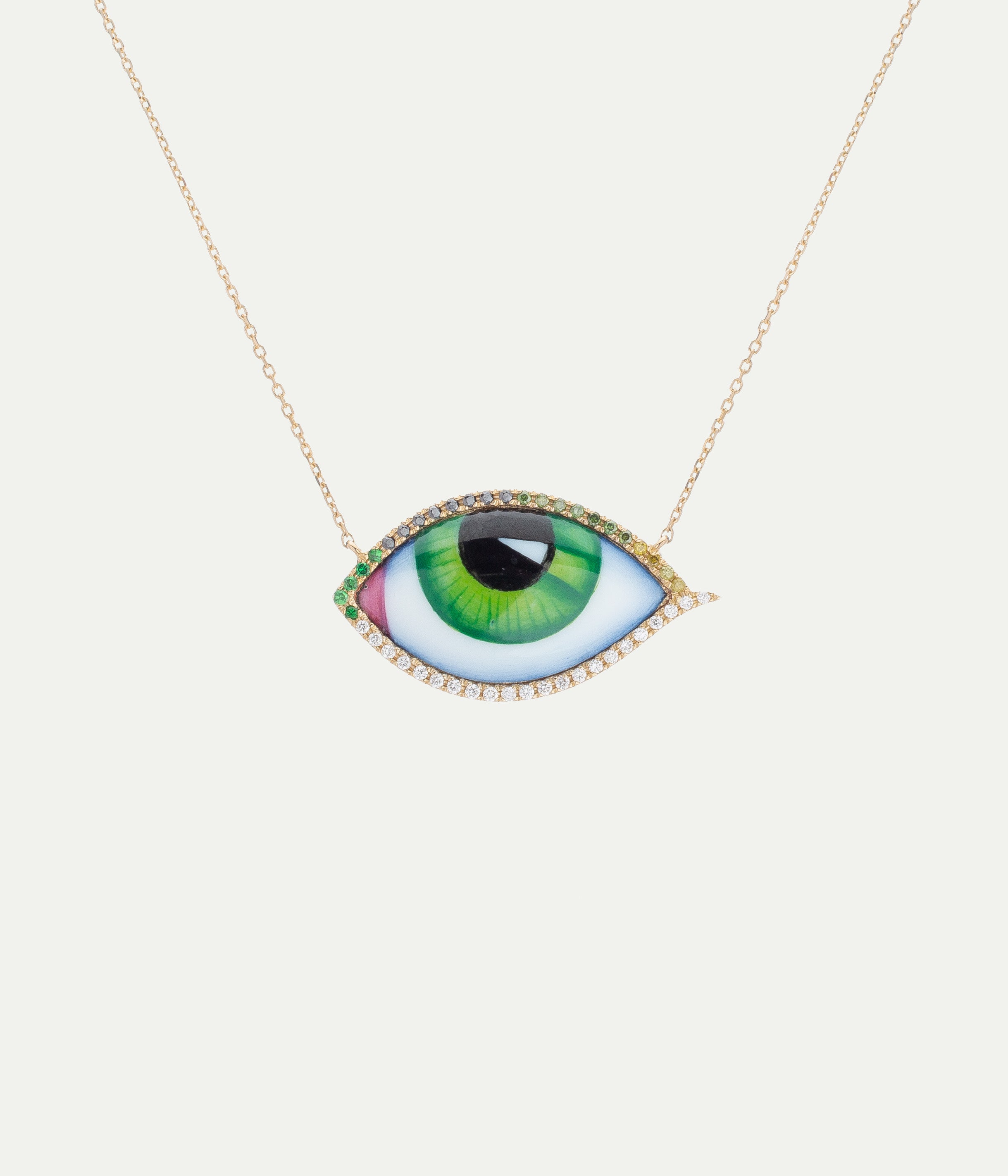 Yellow gold and diamond eye necklace