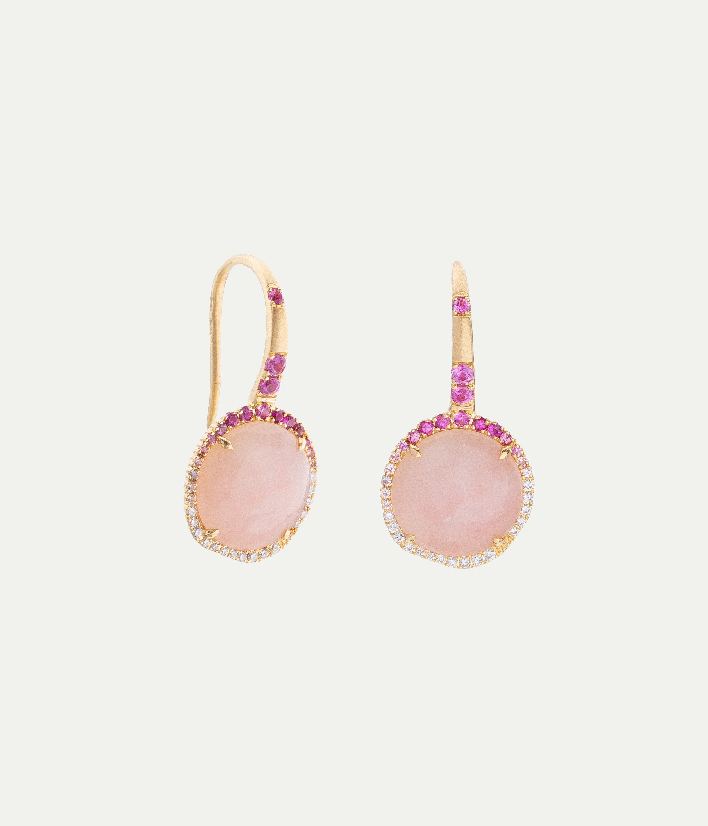 Rosa pink Opal and sapphires earrings