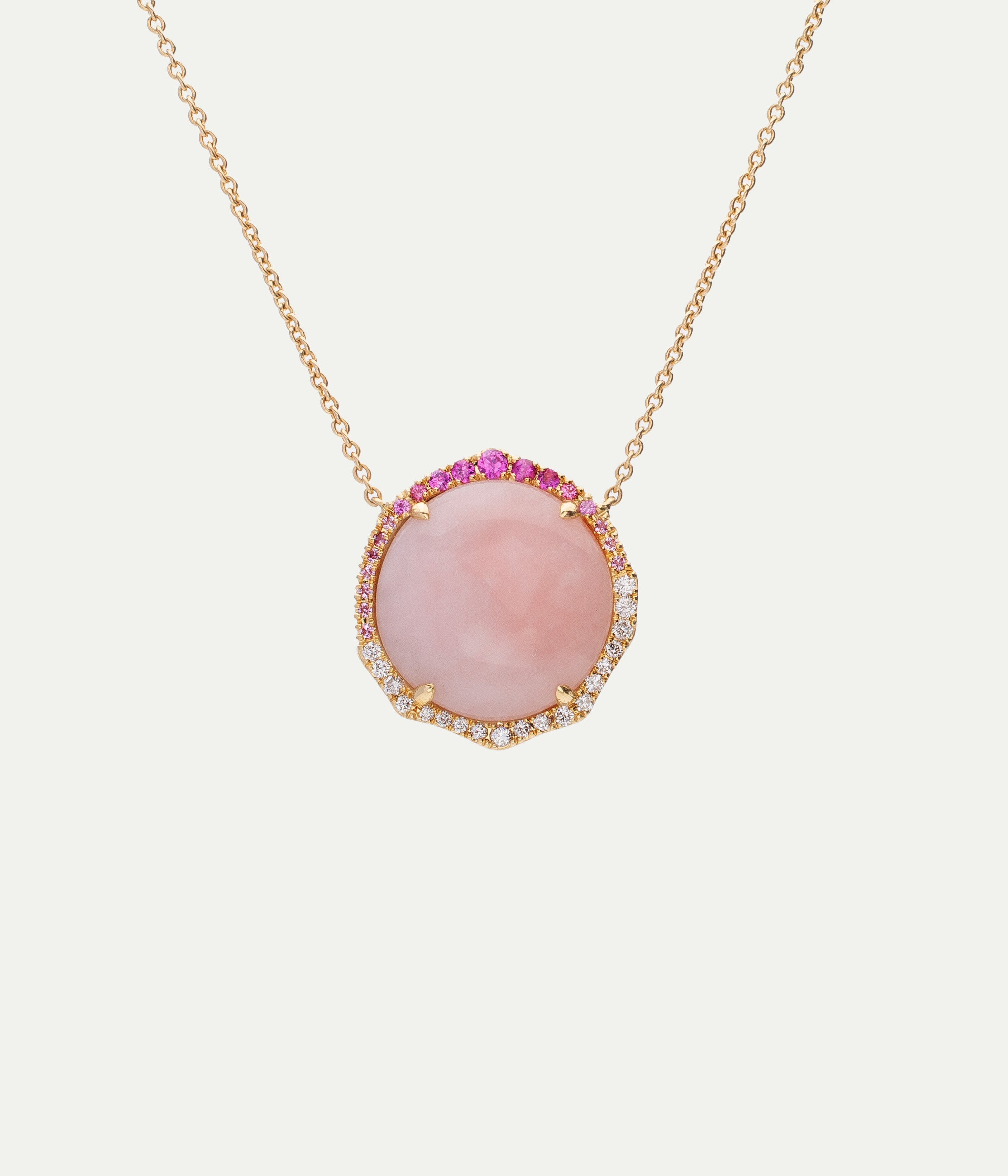 Rosa pink Opal and sapphires necklace