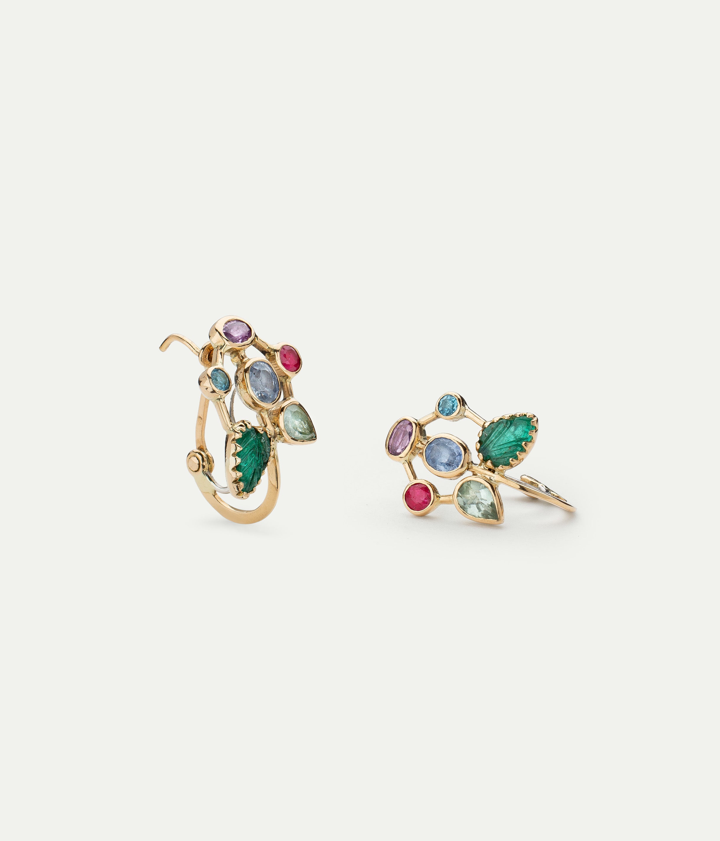 Sapphire, Tourmaline and Emerald Garden Poissardes Earrings