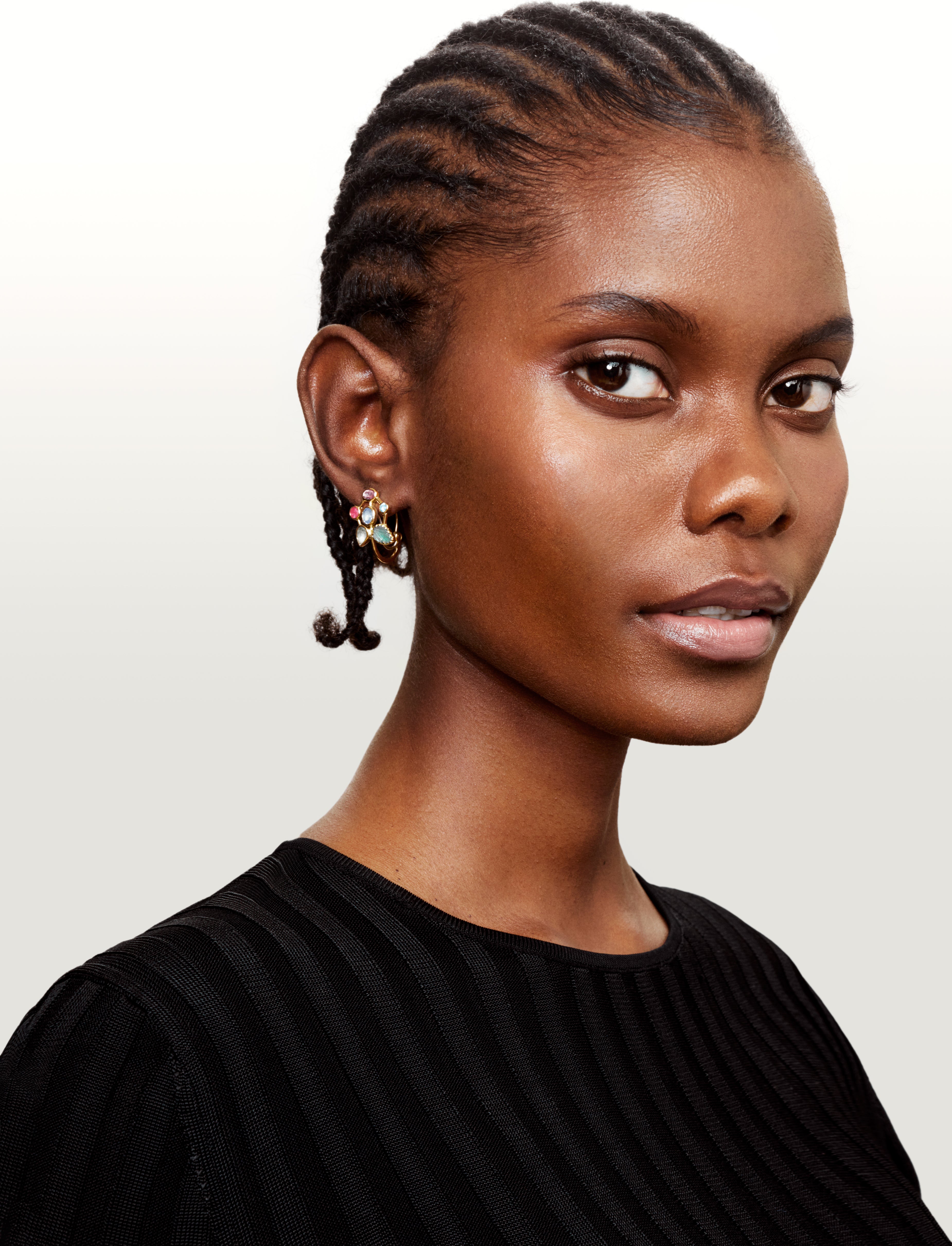 Sapphire, Tourmaline and Emerald Garden Poissardes Earrings