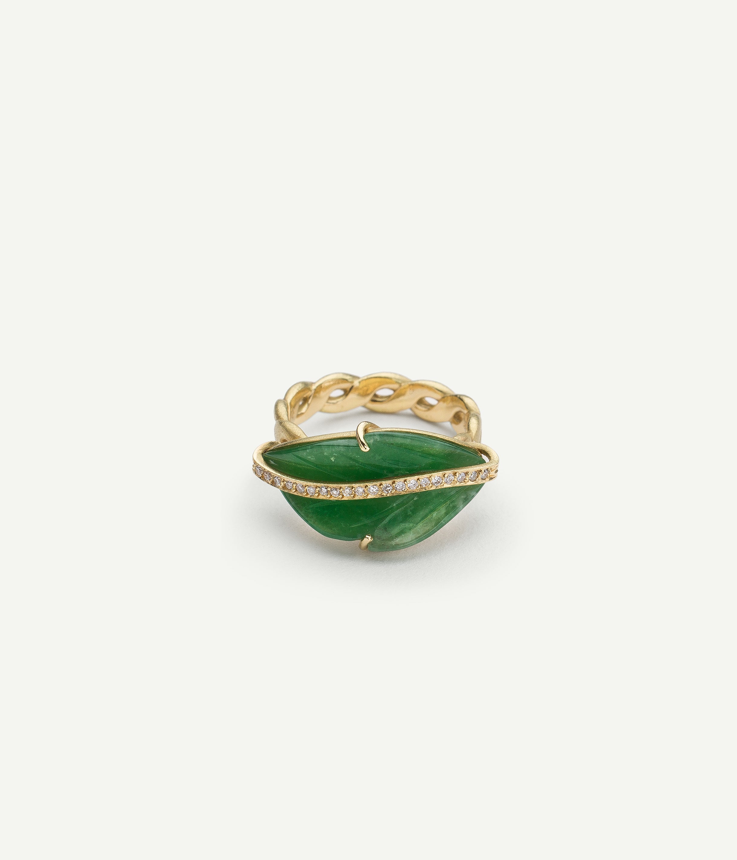 Ring Leaf Jade and Diamonds