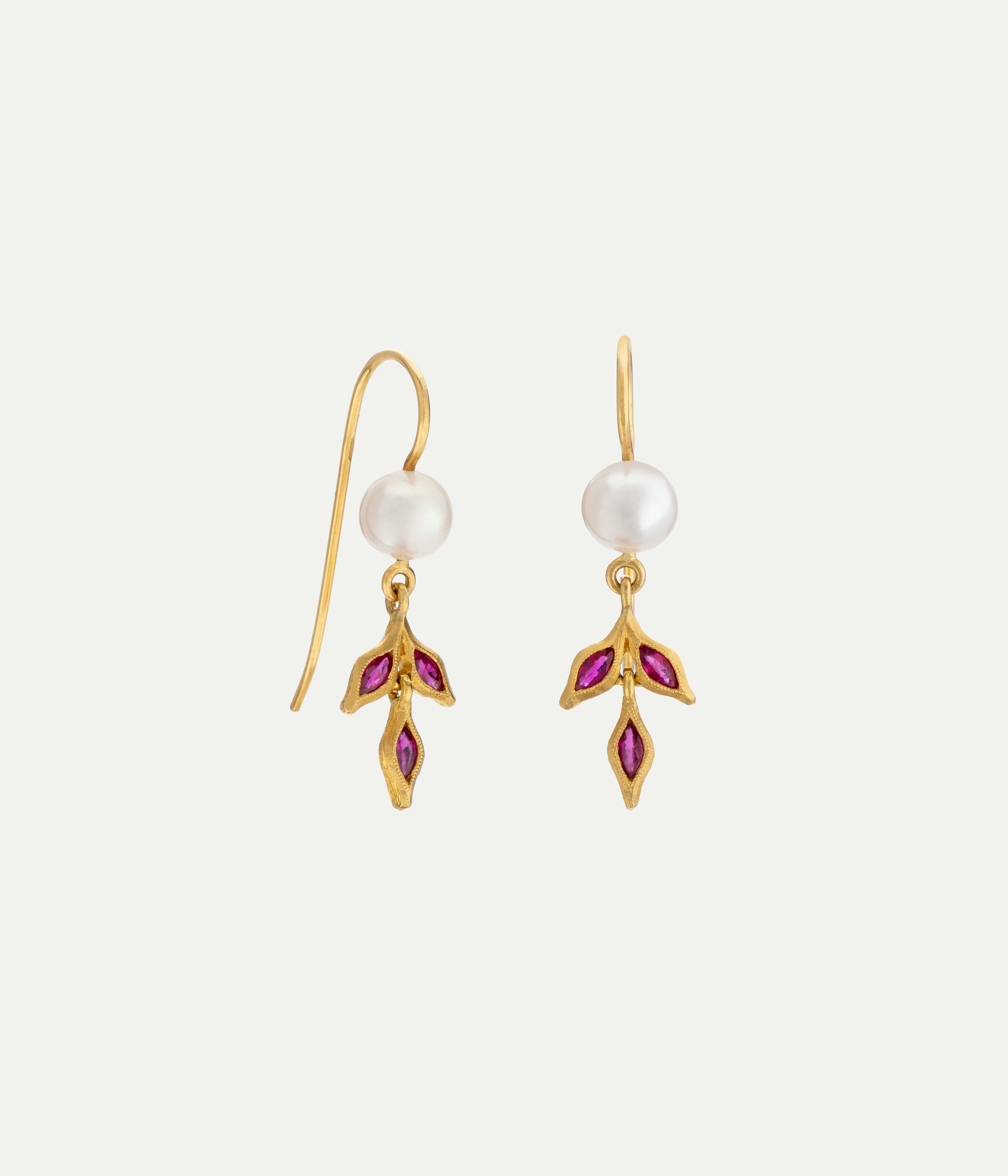 Marquise Wheat pearl and ruby earrings