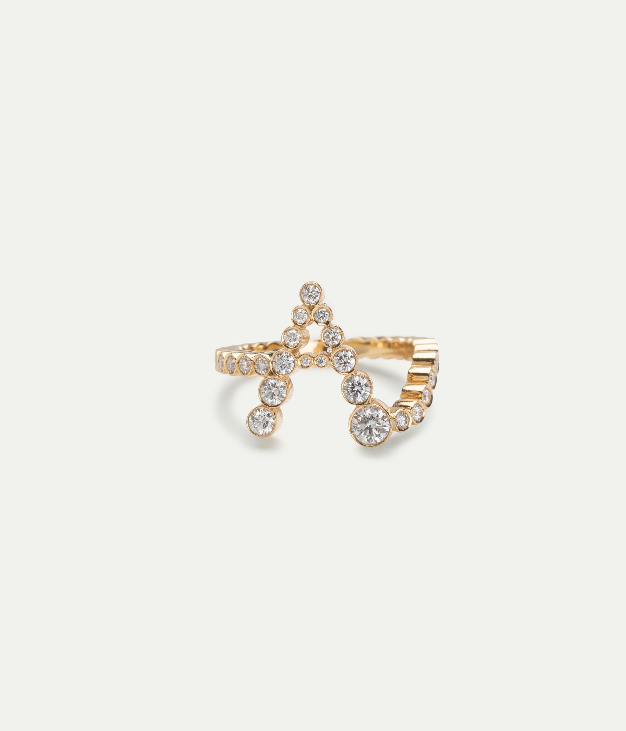Yellow gold and diamonds A letter ring