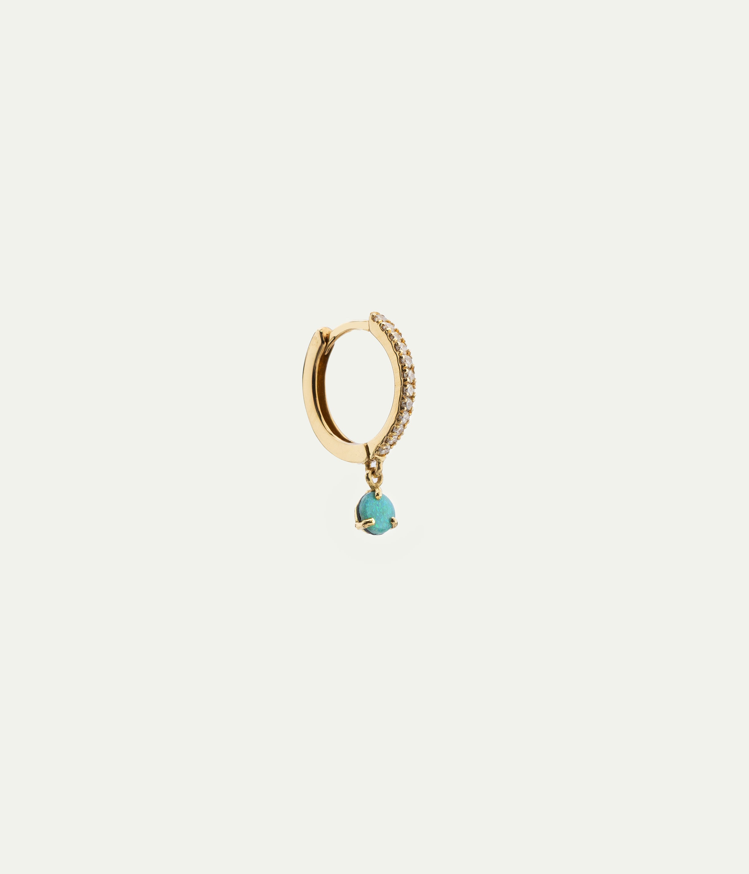 Ada Yellow Gold paved diamonds and opal hoop