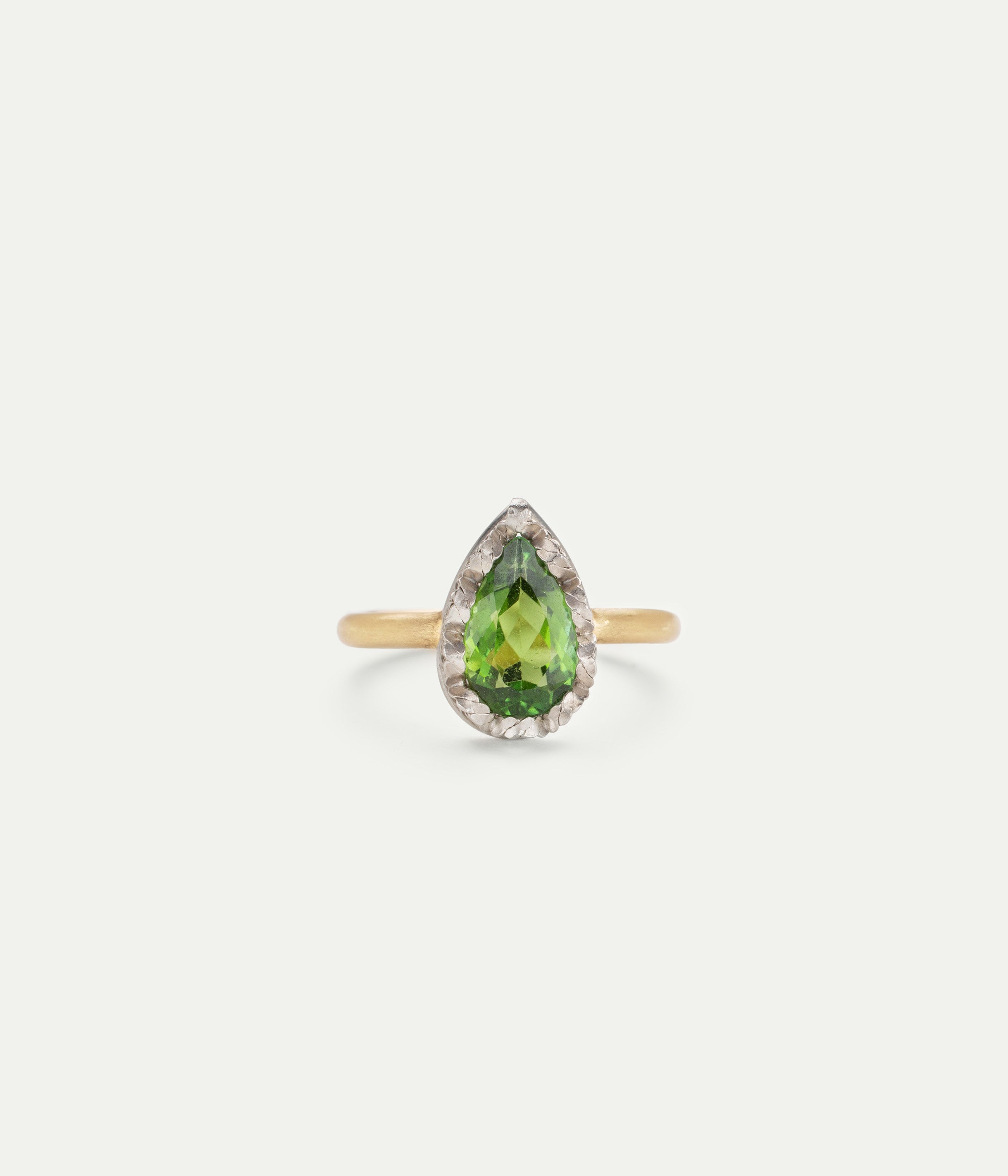 Pear green tourmaline ring