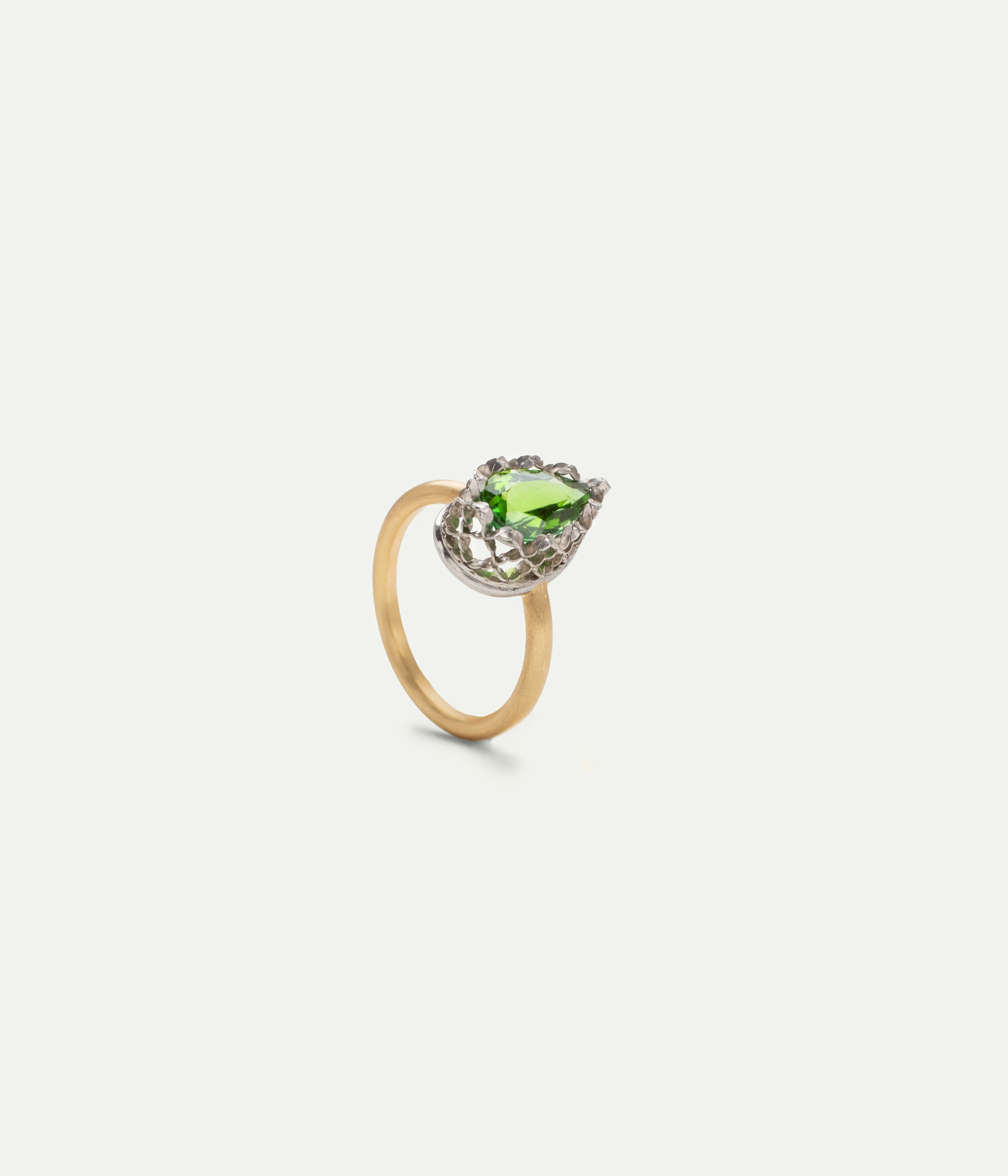 Pear green tourmaline ring