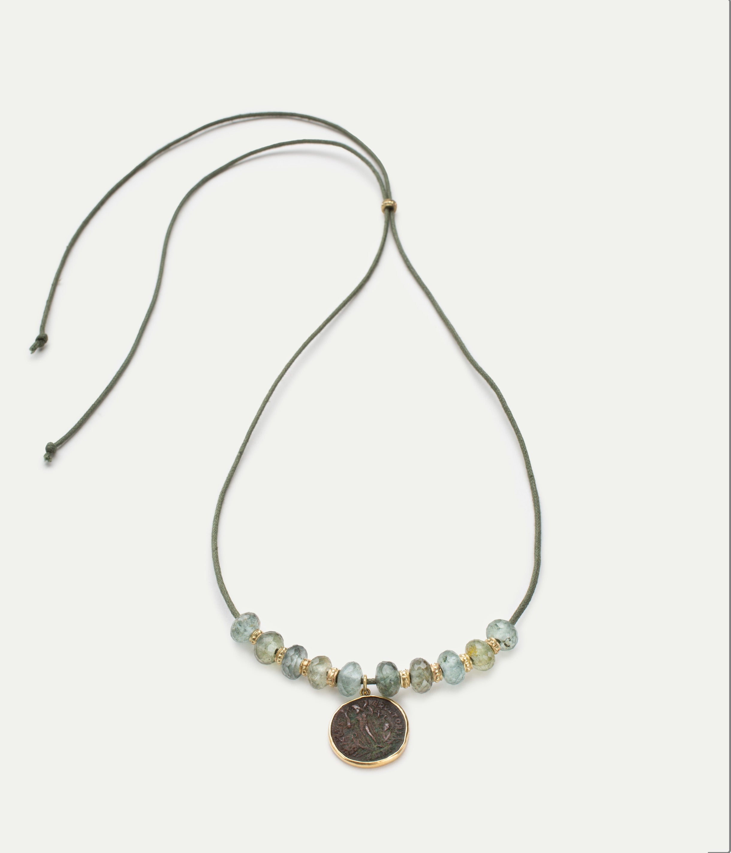 Antique Bronze Coin Aquamarine Necklace