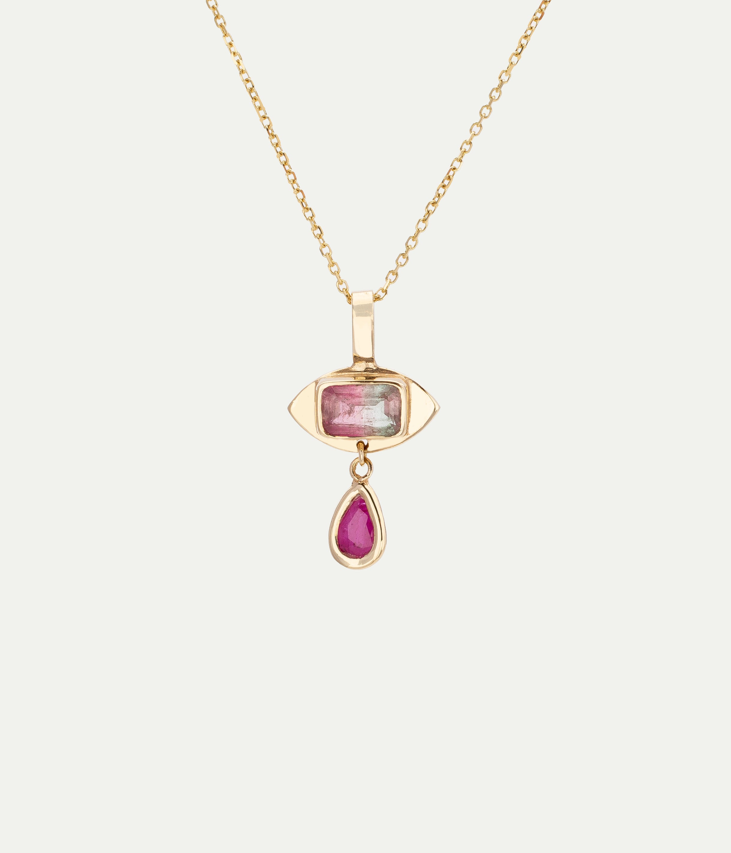 Tiny Eye Tourmaline and Ruby Necklace