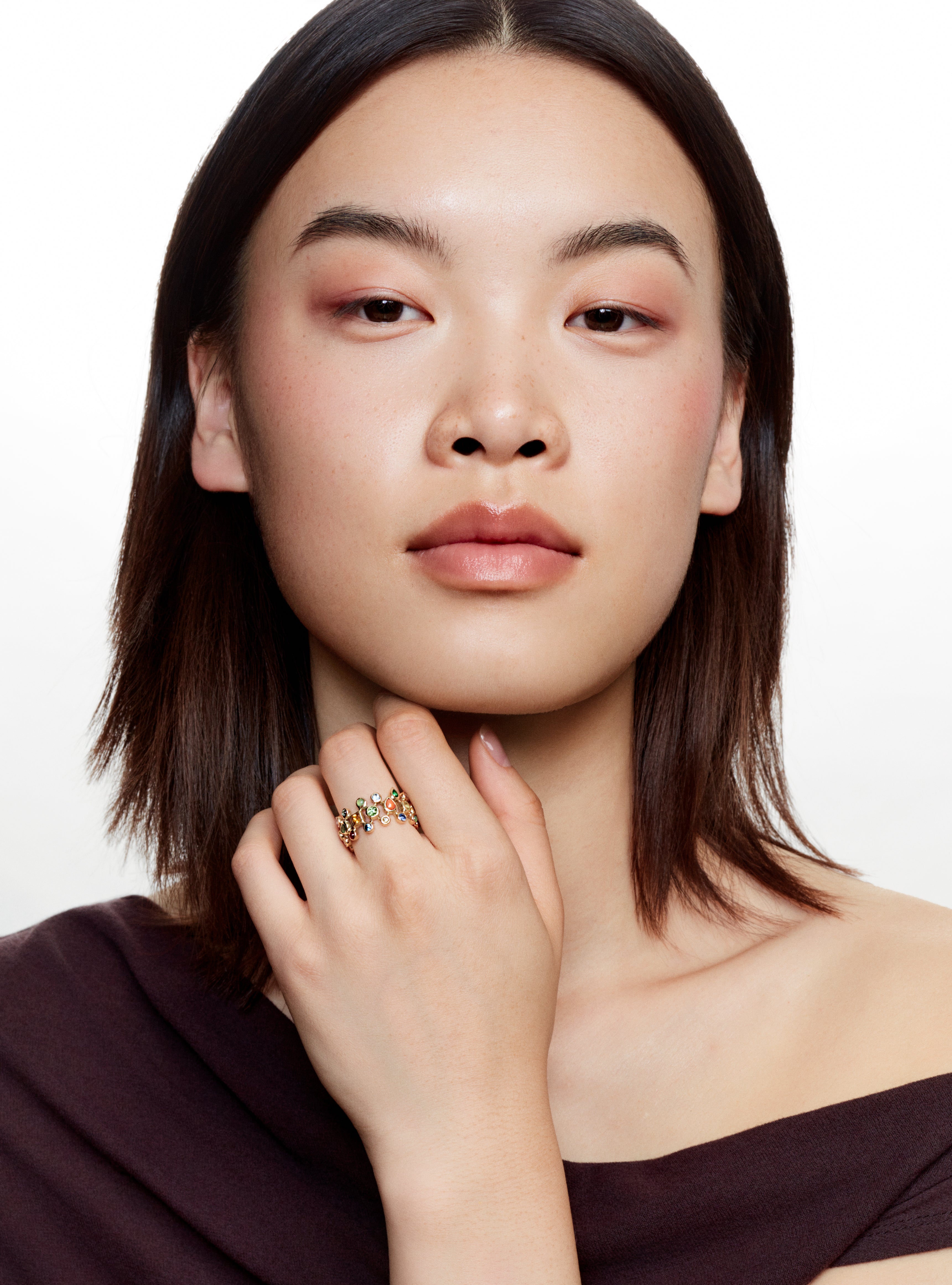 Moucharabieh Coral, Sapphire and Tourmaline Ring