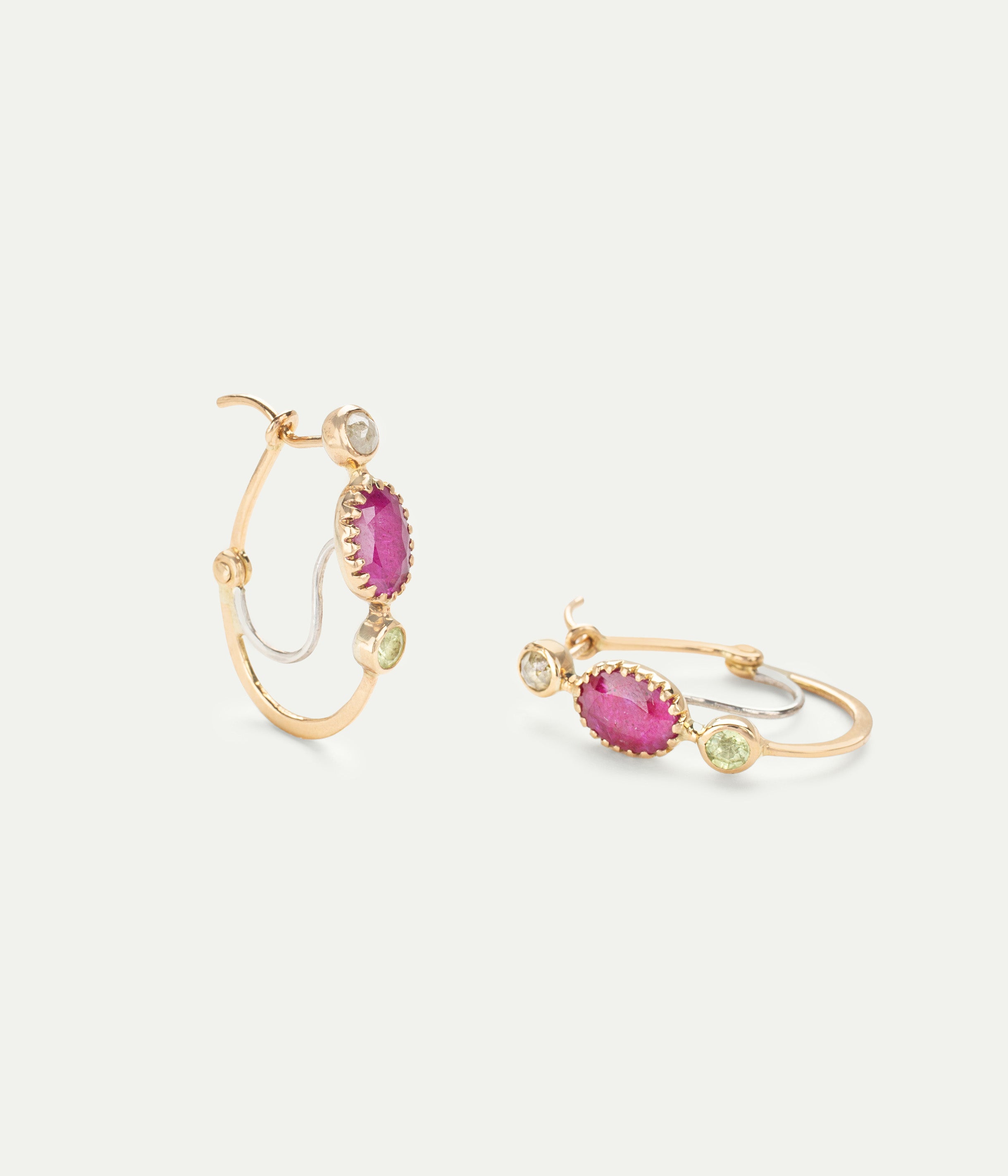 Poissardes Ruby, Chrysoberyl and Diamond earrings