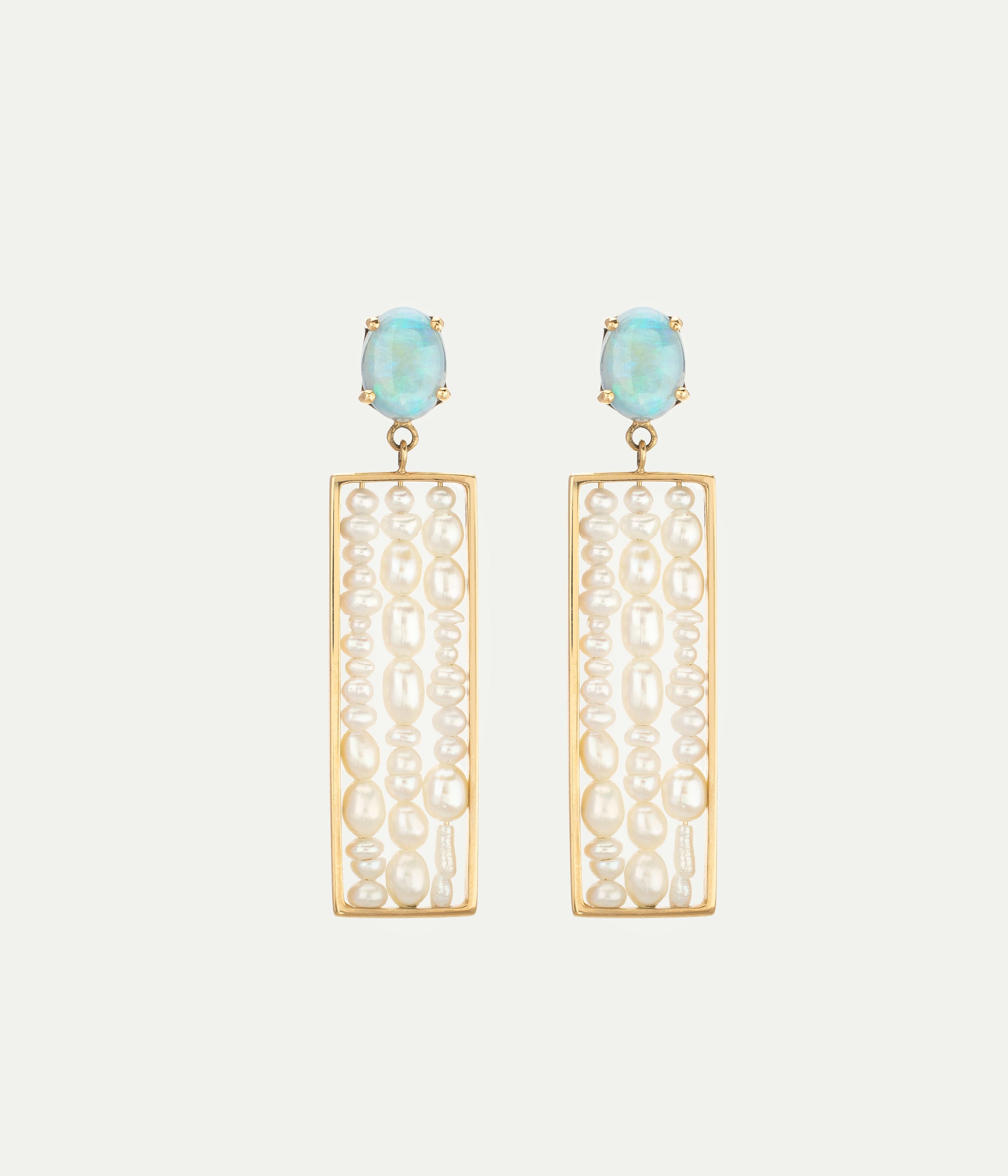 Long Metaphor opal and pearls earrings