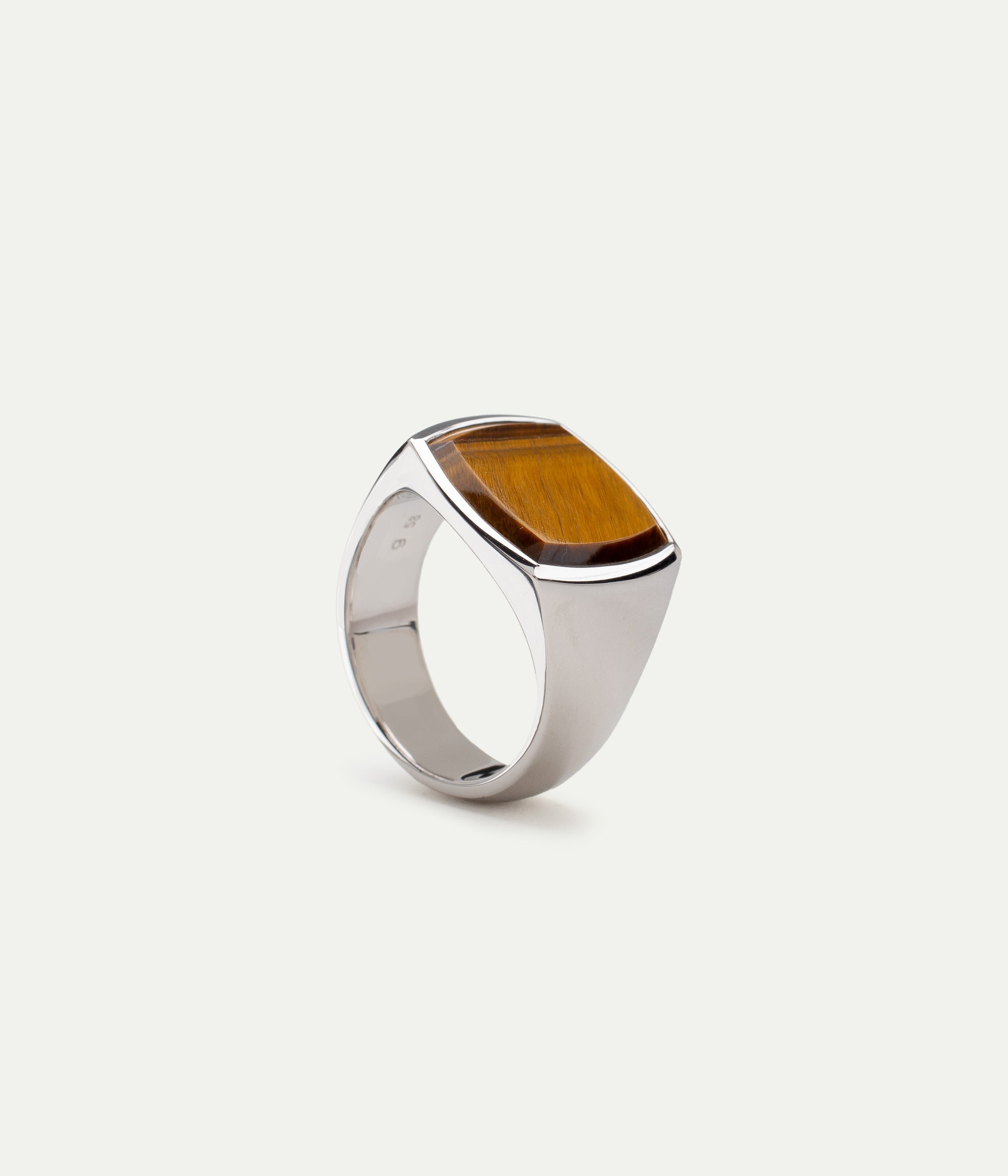 Cushion L silver and tiger eye signet ring