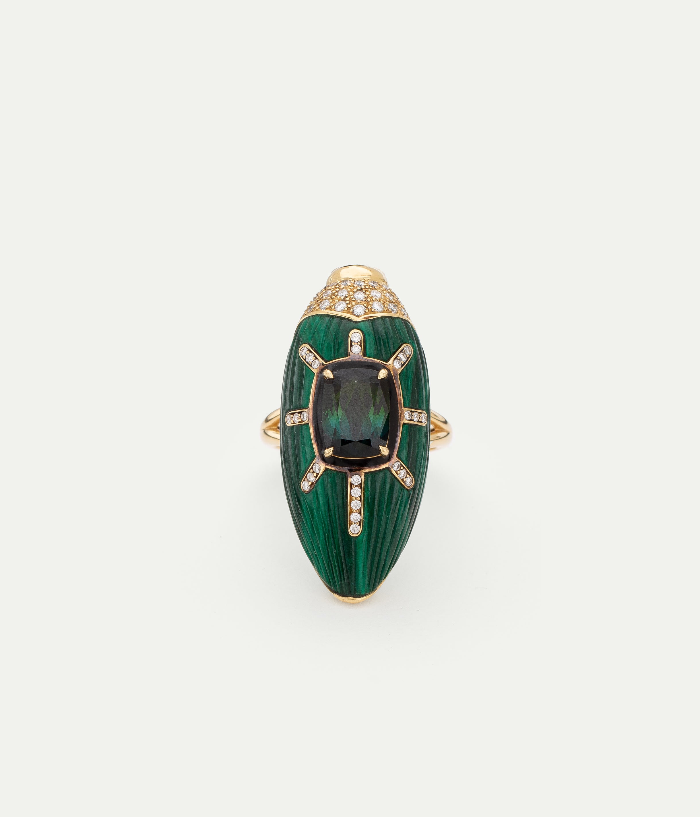 Bague Scarab malachite et tourmaline verte