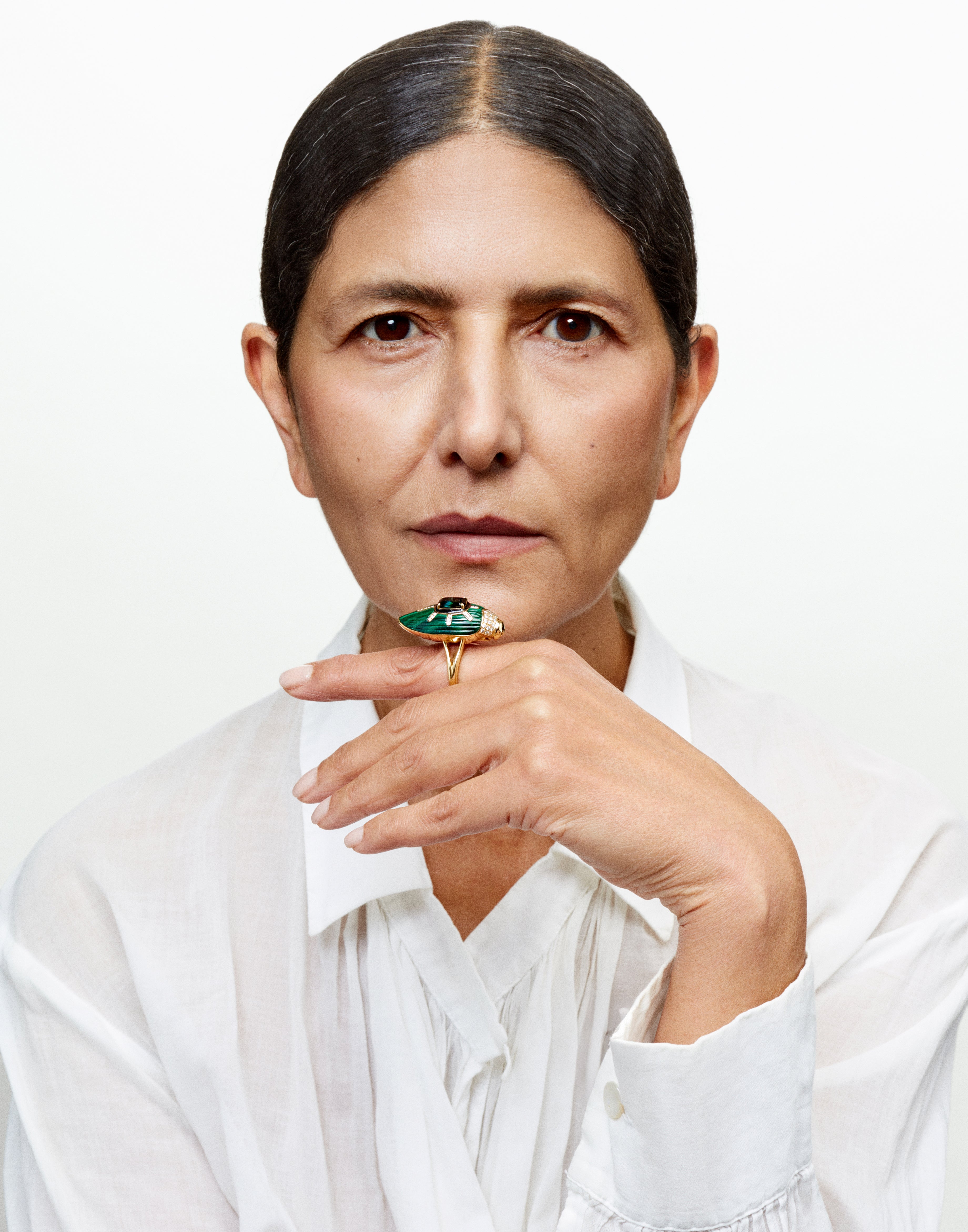 Bague Scarab malachite et tourmaline verte