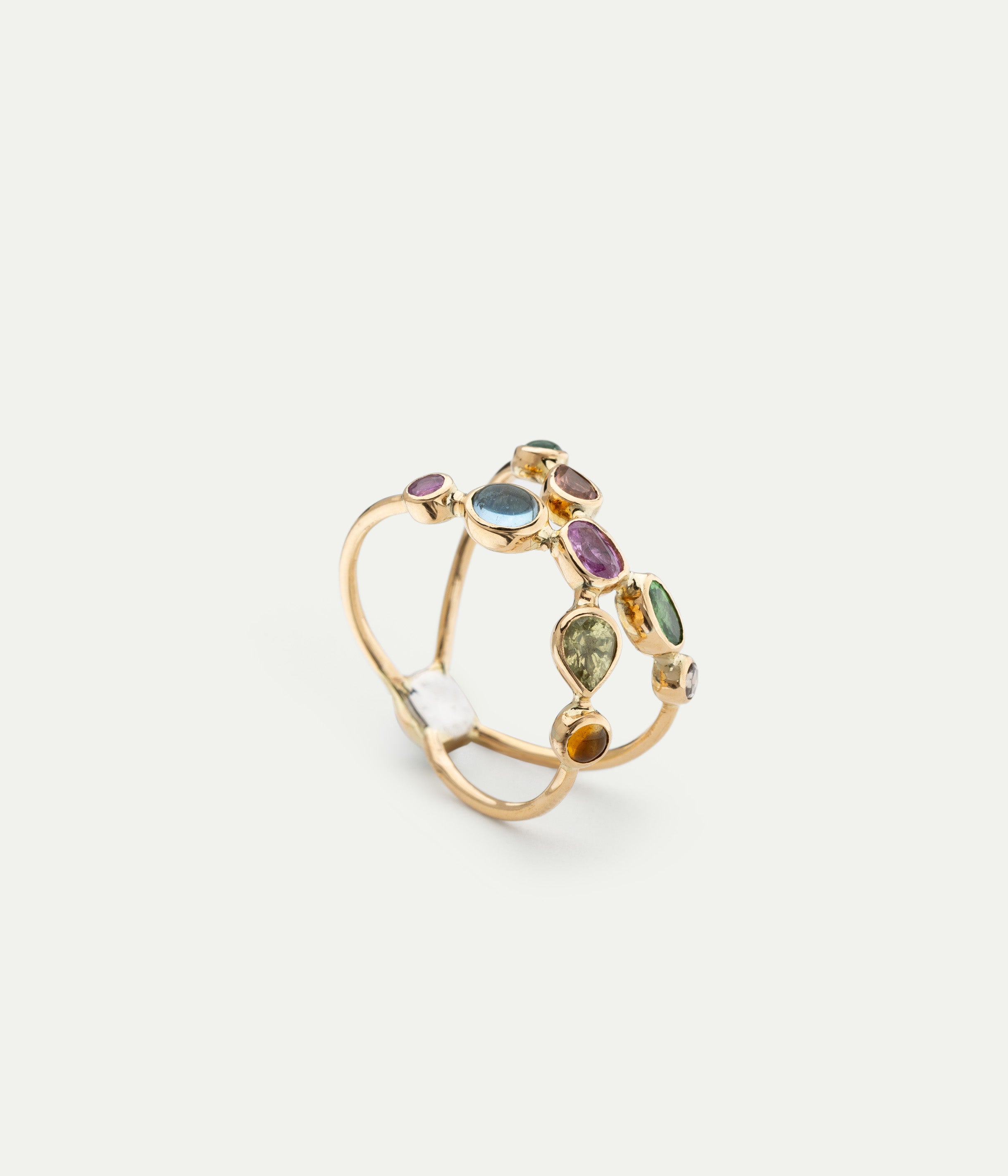 Bague Croisée tourmaline, chrysobéryl et onyx