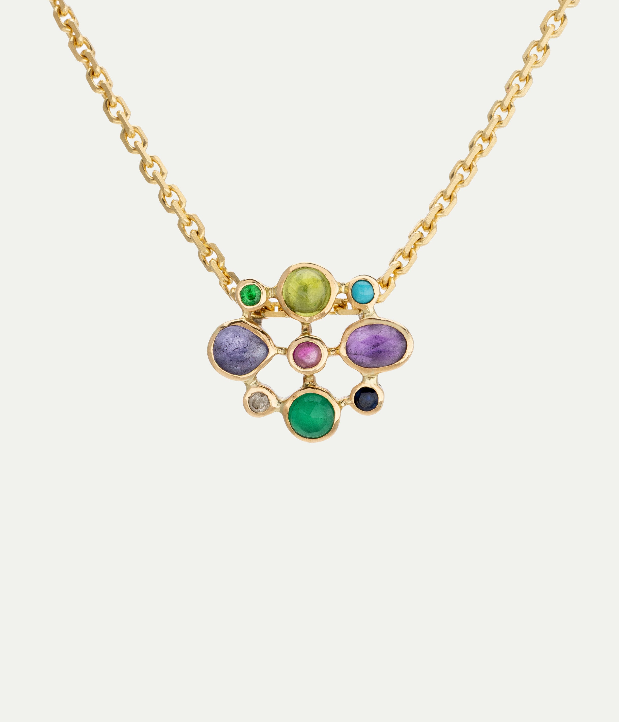 Couronné tanzanite, peridot, and amethyst pendant