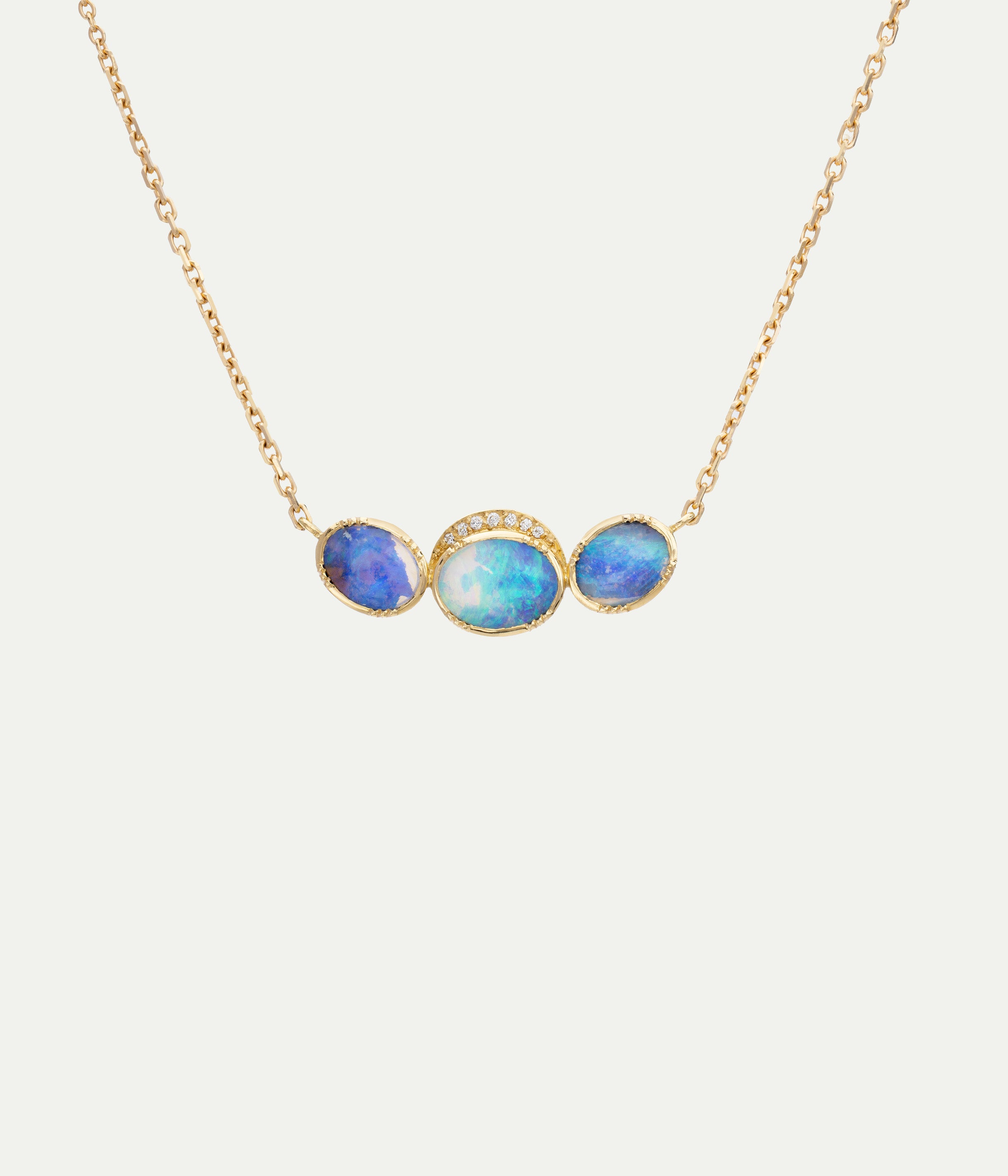 Orbit 3 Halo opals and diamonds necklace