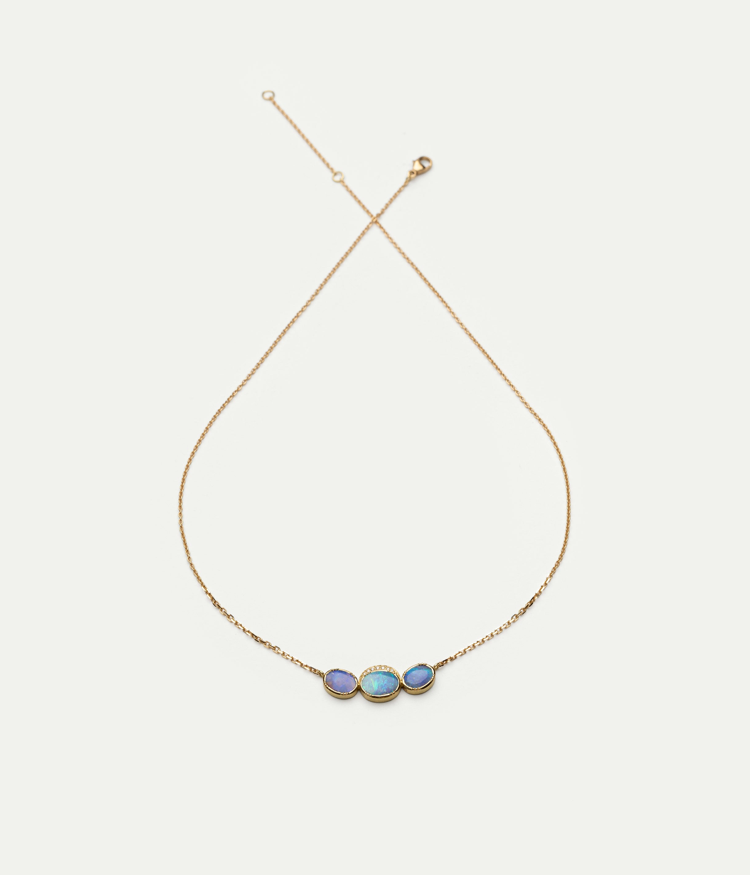 Orbit 3 Halo opals and diamonds necklace