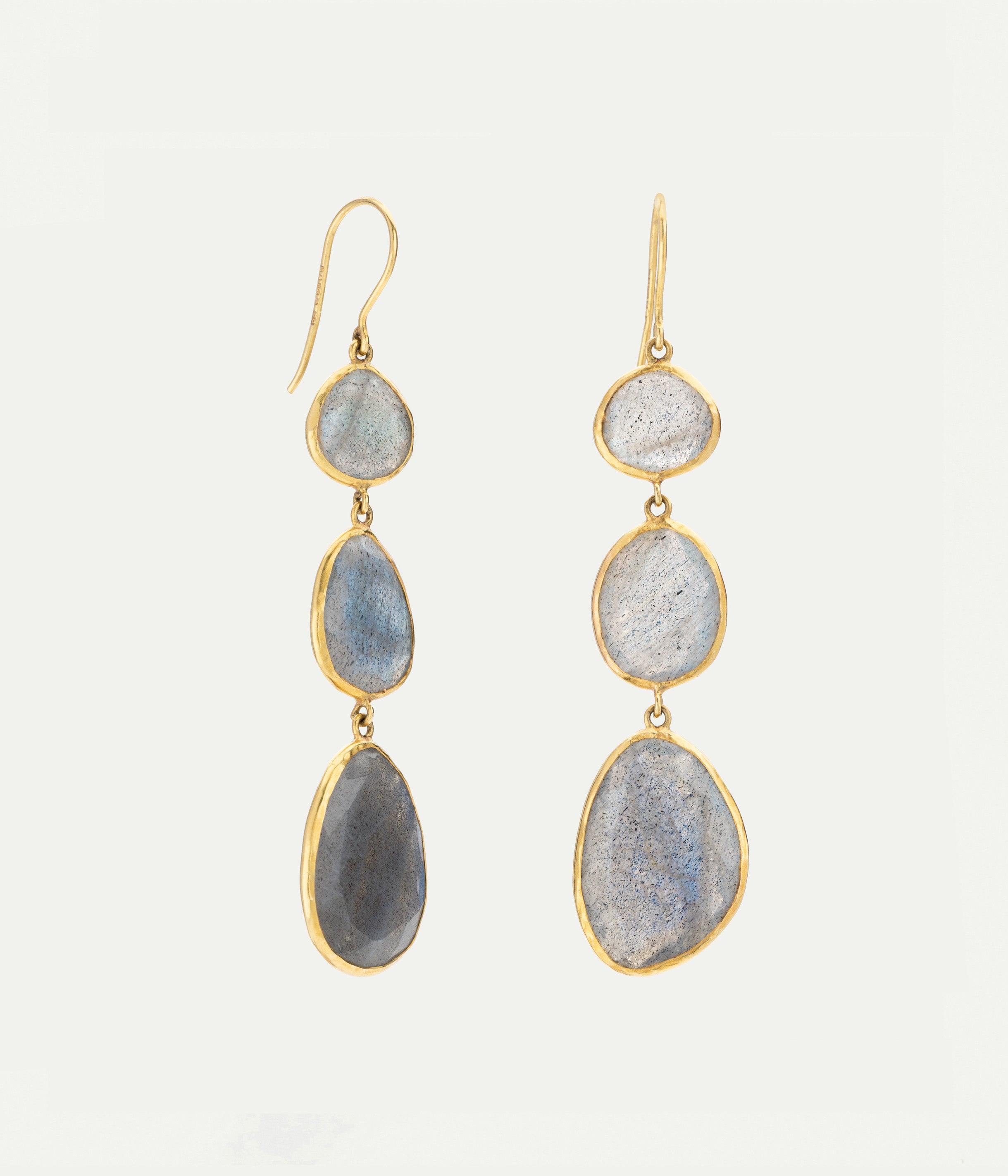 Boucles d'oreilles 3 Drops or jaune et labradorite