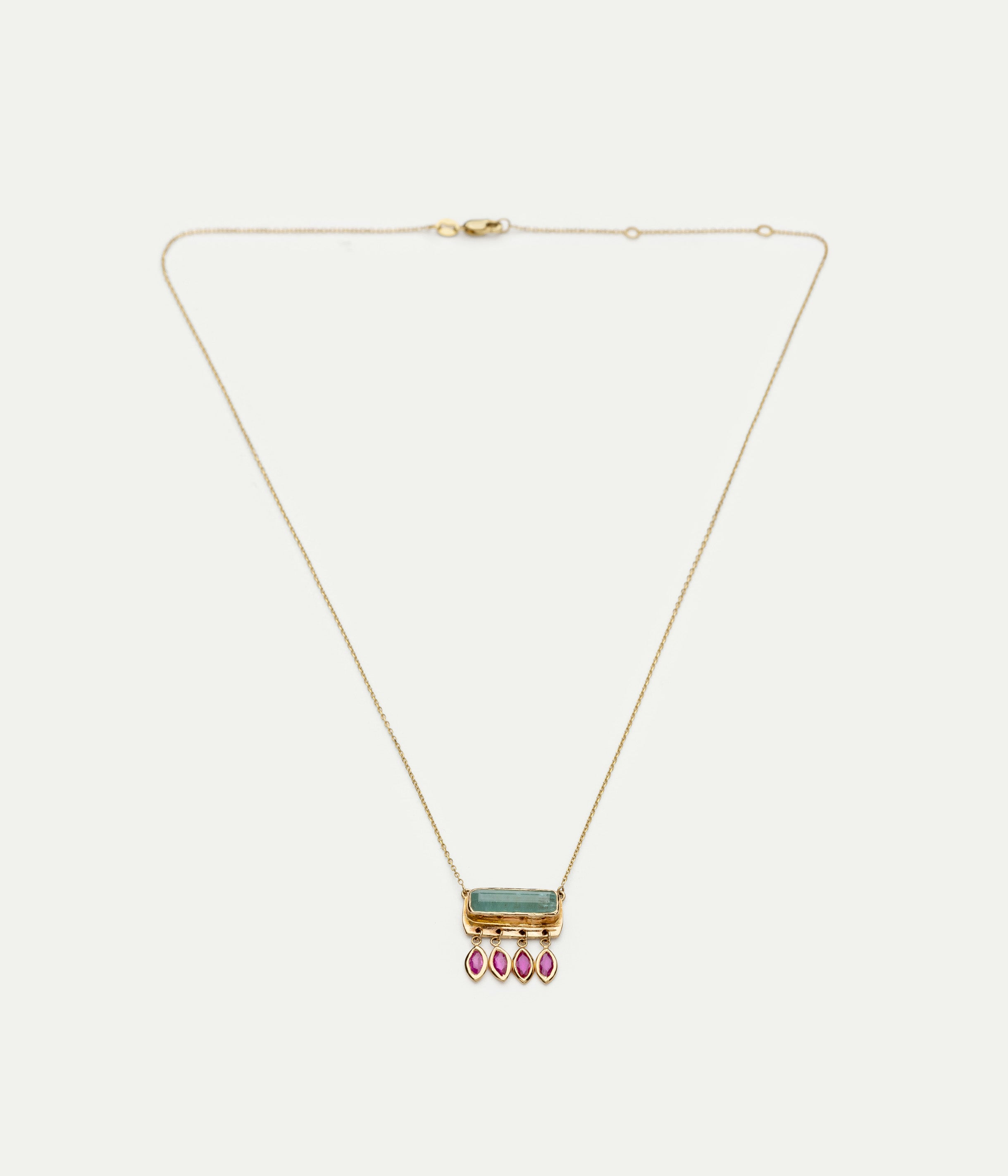 Collier Lumen or jaune, tourmaline et rubis