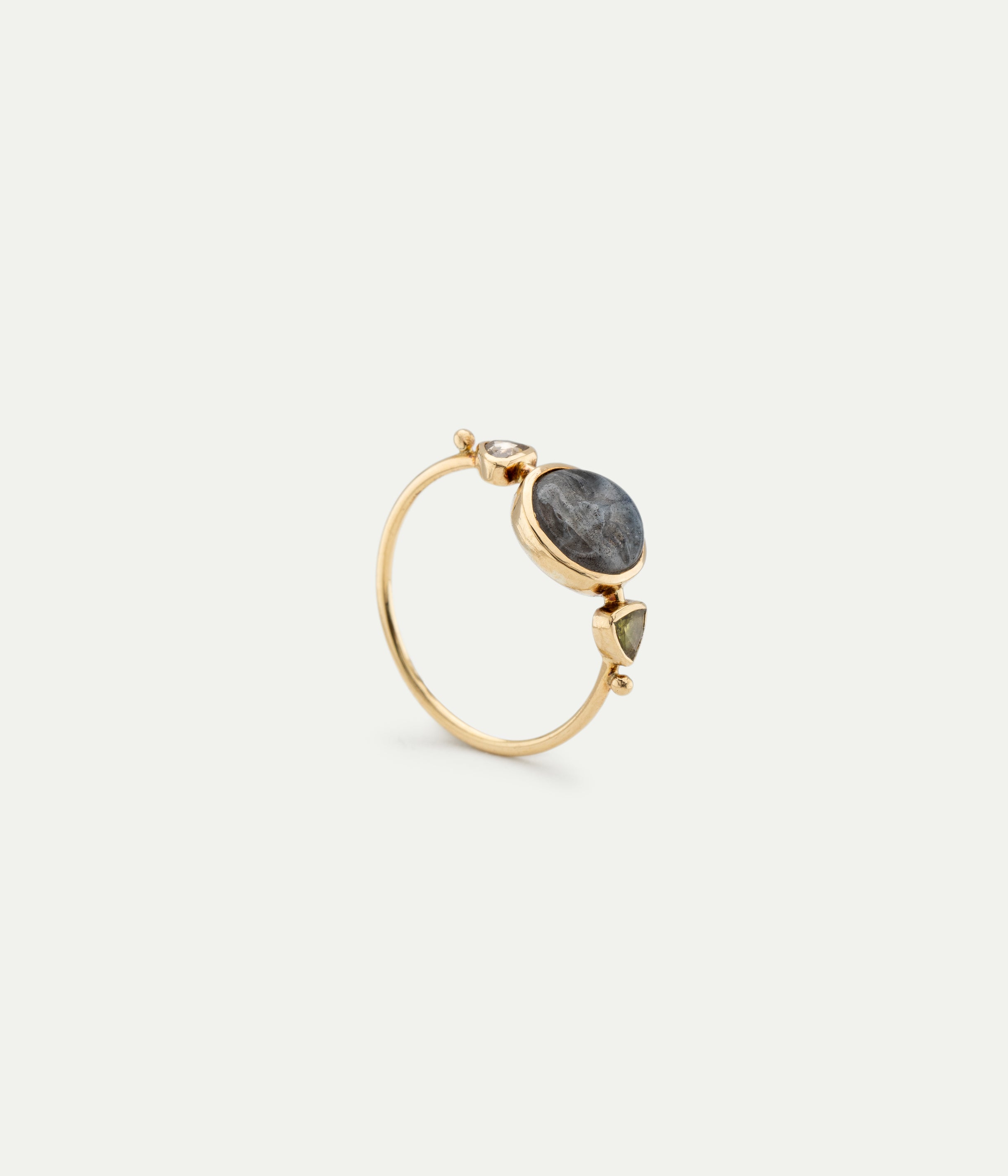 Bague Simple labradorite, tourmaline et diamant