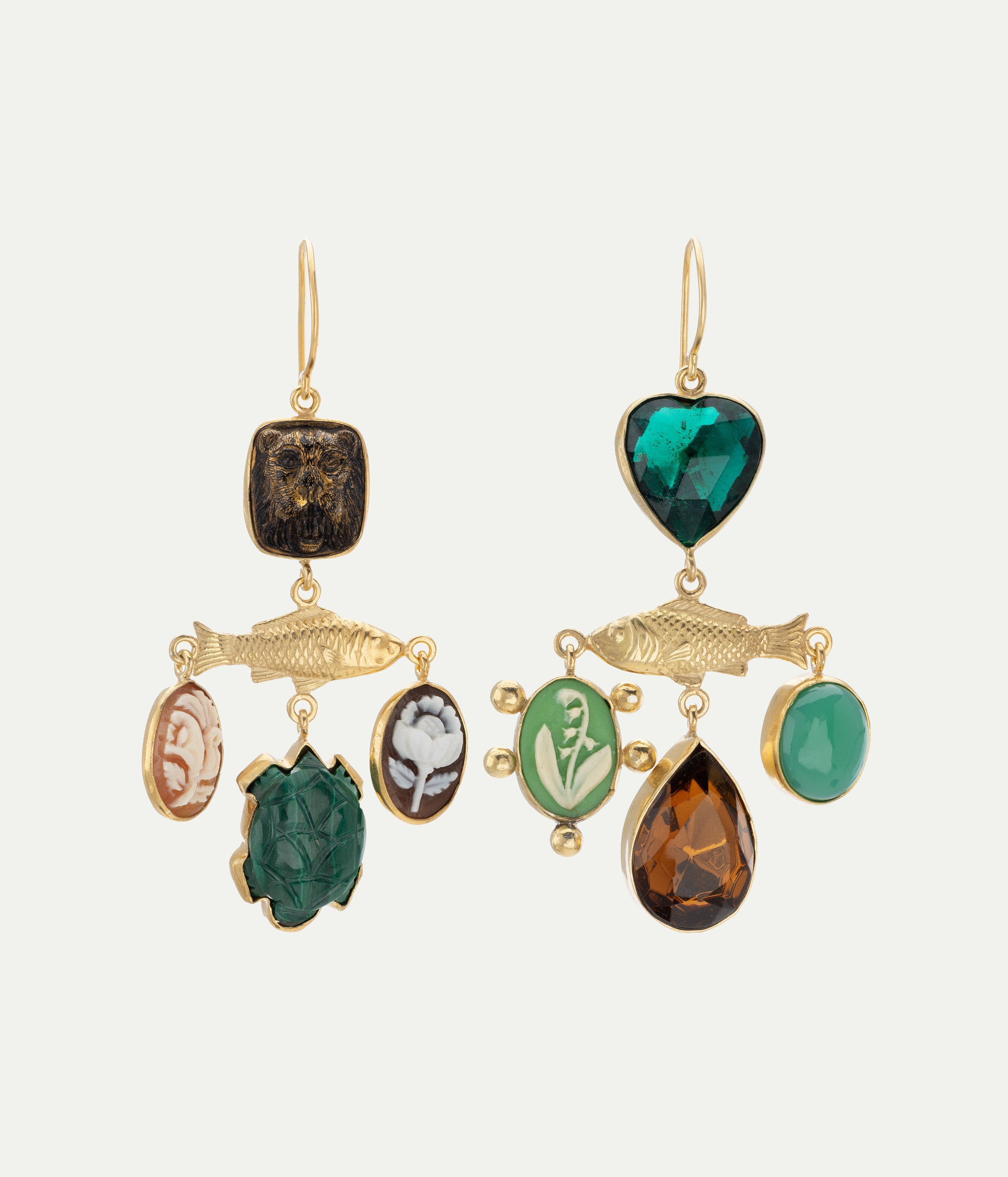 Boucles d'oreilles Fish Balance Drop chrysoprase et malachite