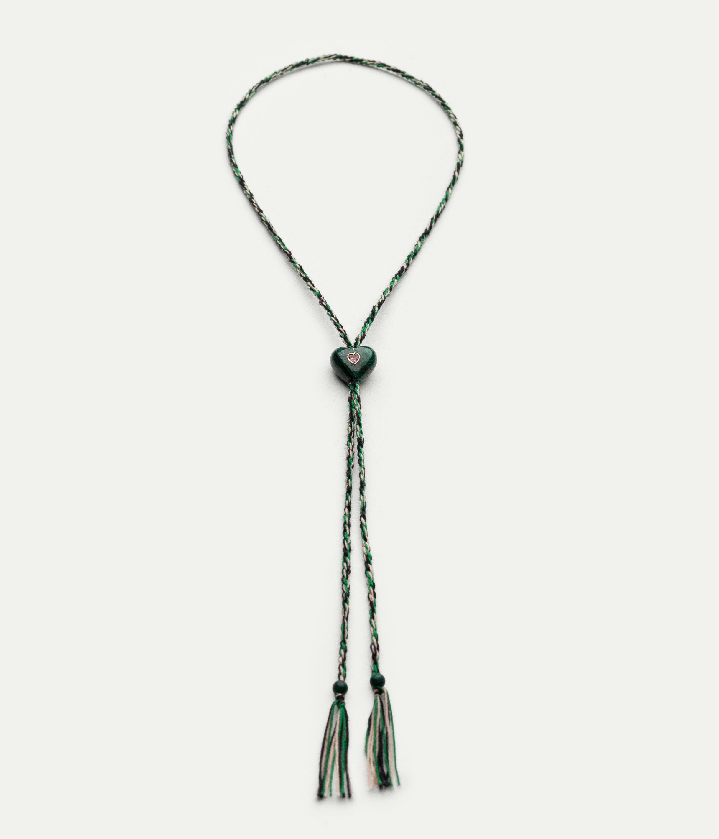 Collier Scarlett Cœur Vert malachite et tourmaline