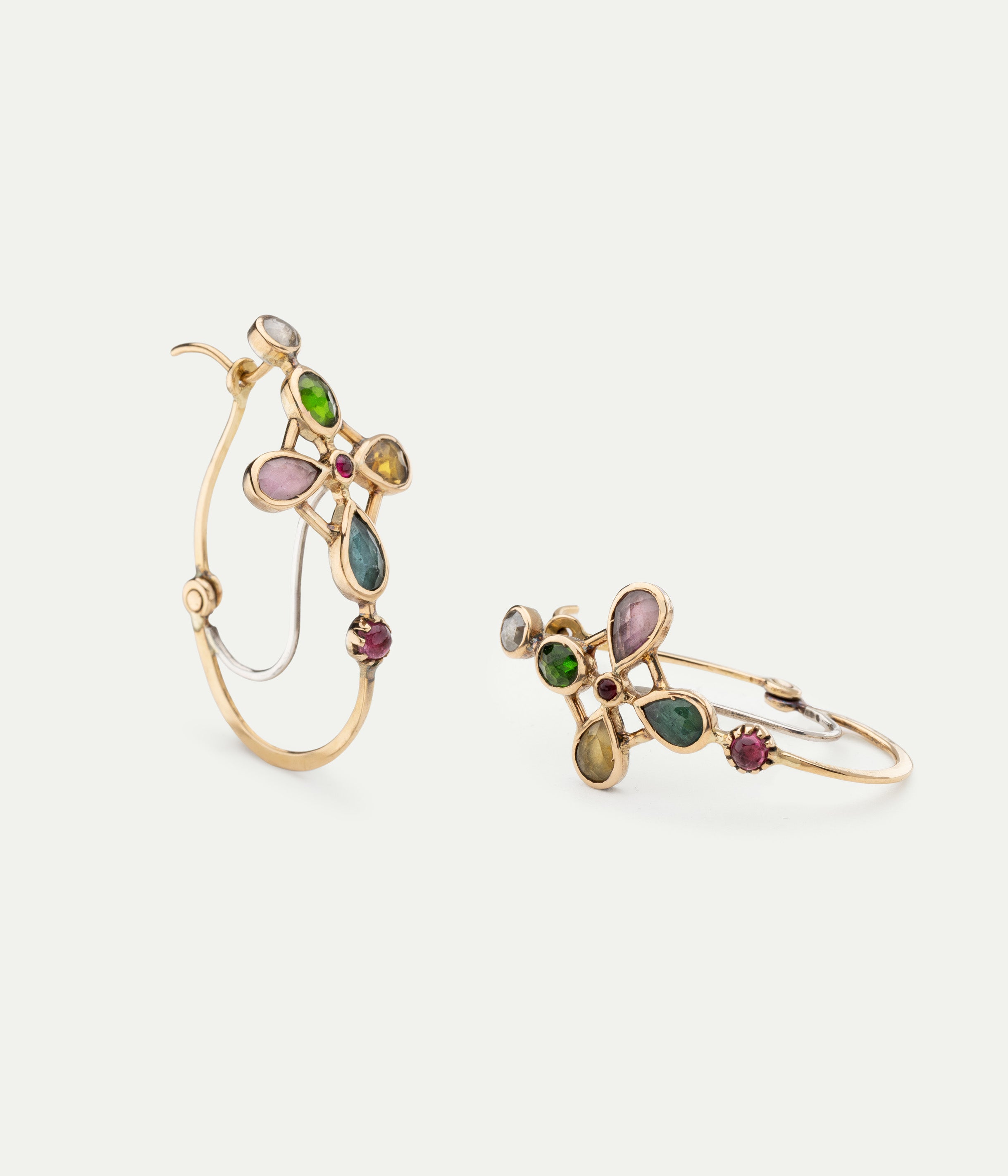 Boucles d'oreilles Poissardes tourmaline, rubis et spinelle