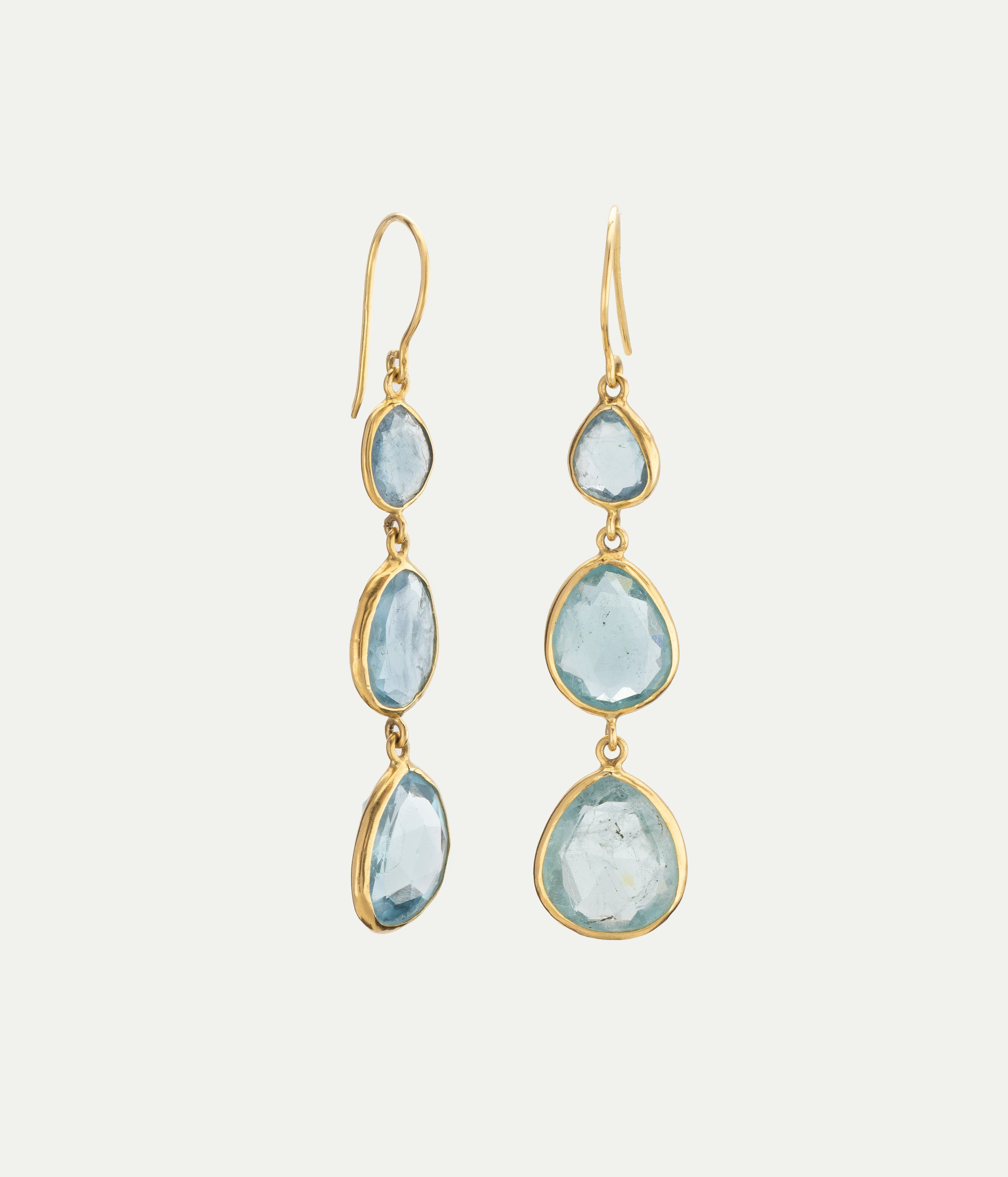 Boucles d'oreilles 3 Drops or jaune et aigue marine