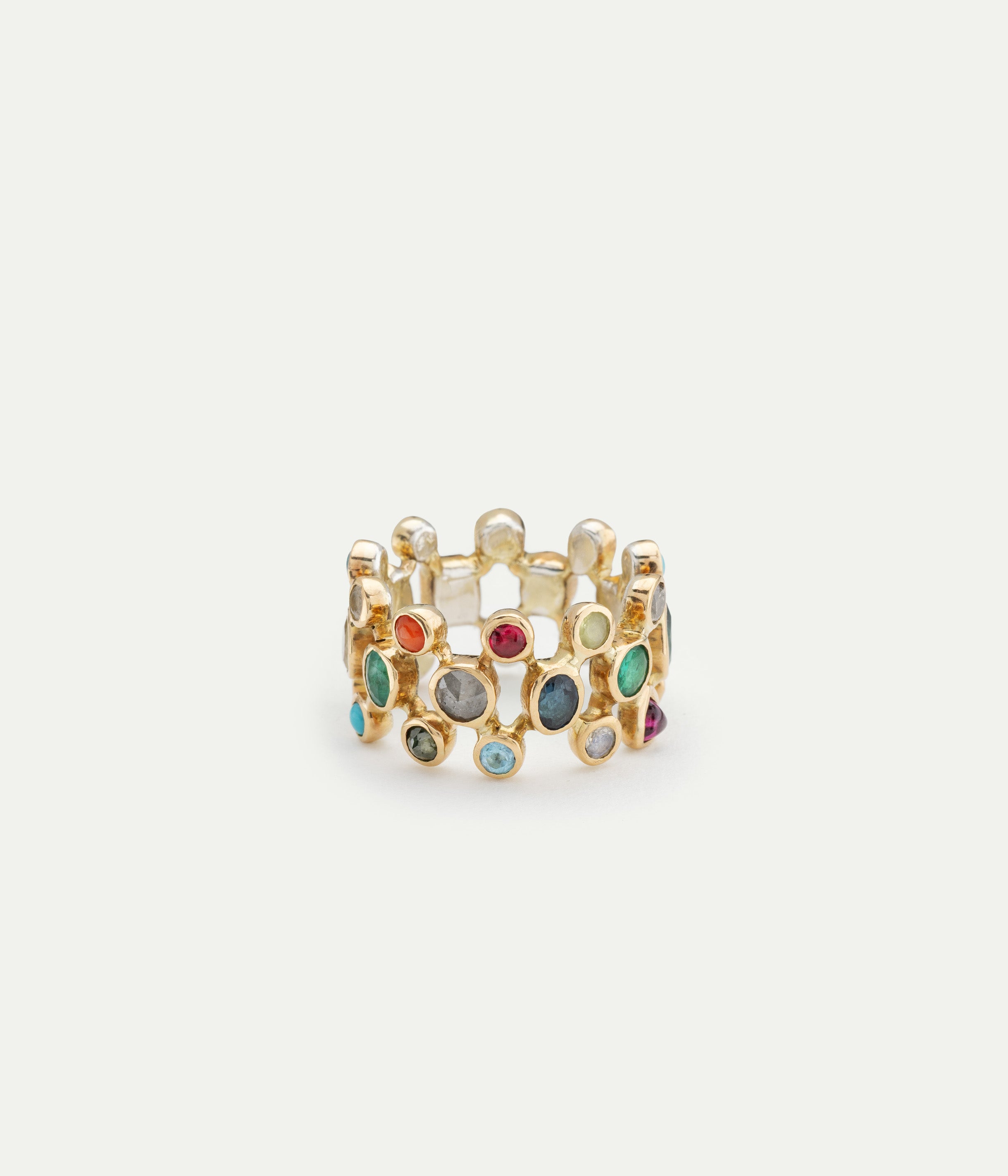 Bague Moucharabieh saphir, labradorite et topaze