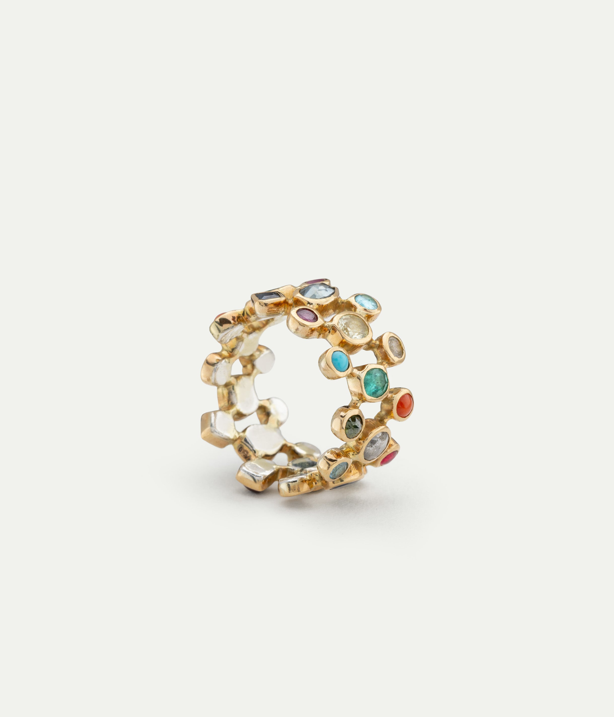 Bague Moucharabieh saphir, labradorite et topaze