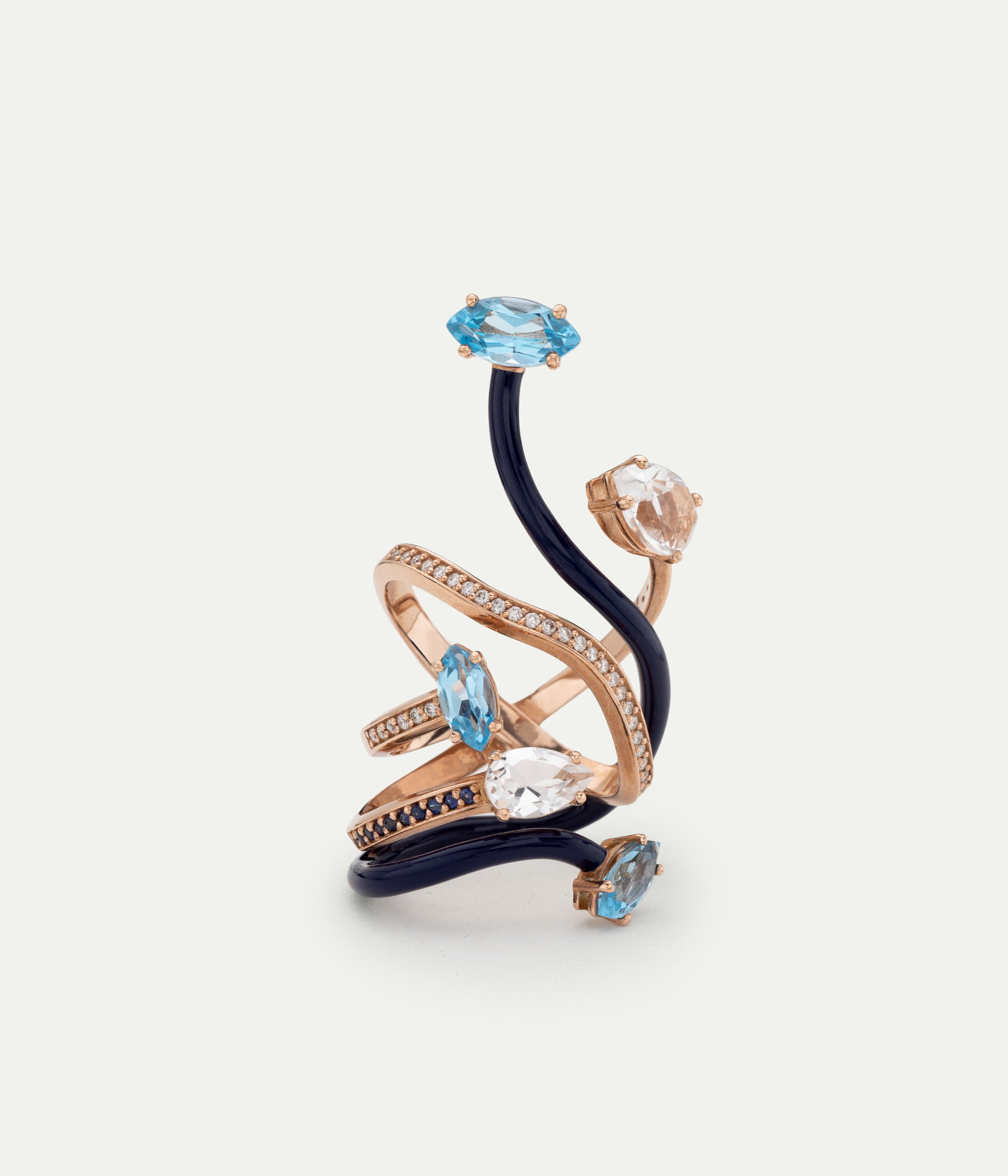Vine Wrapped Coktail navy blue topaze and sapphire ring