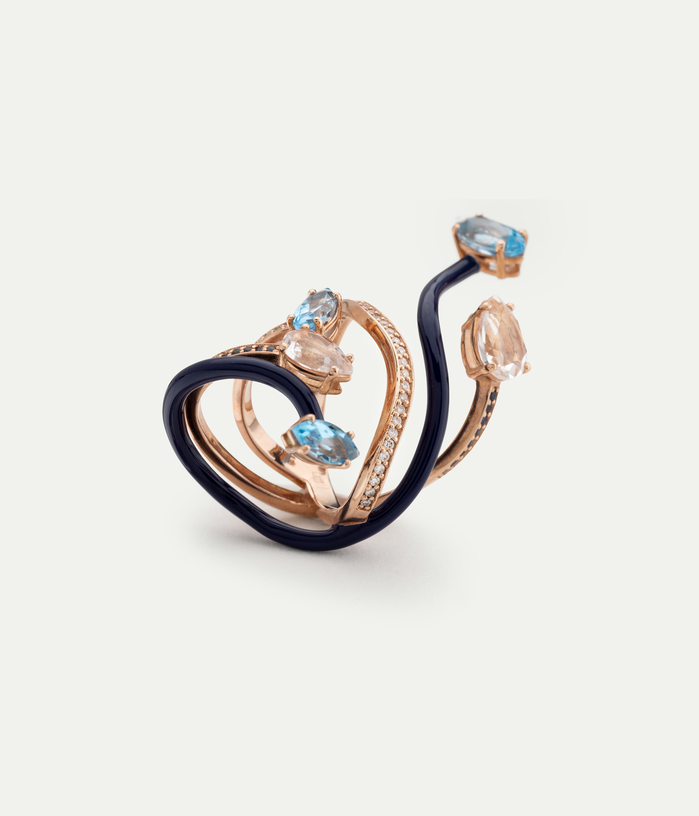 Vine Wrapped Coktail navy blue topaze and sapphire ring