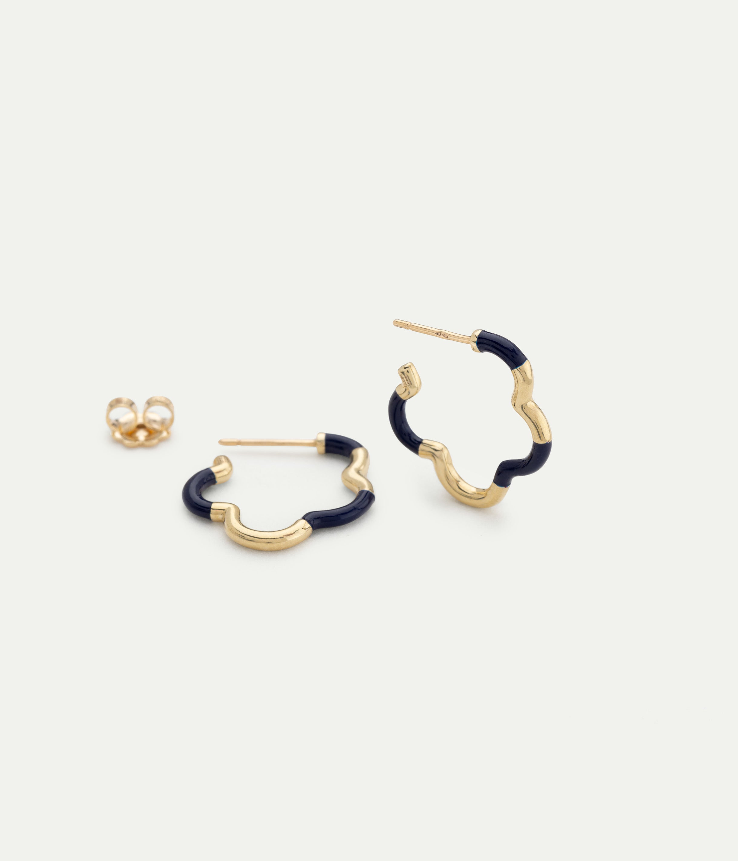 B Mini Flower Gold dark navy earrings
