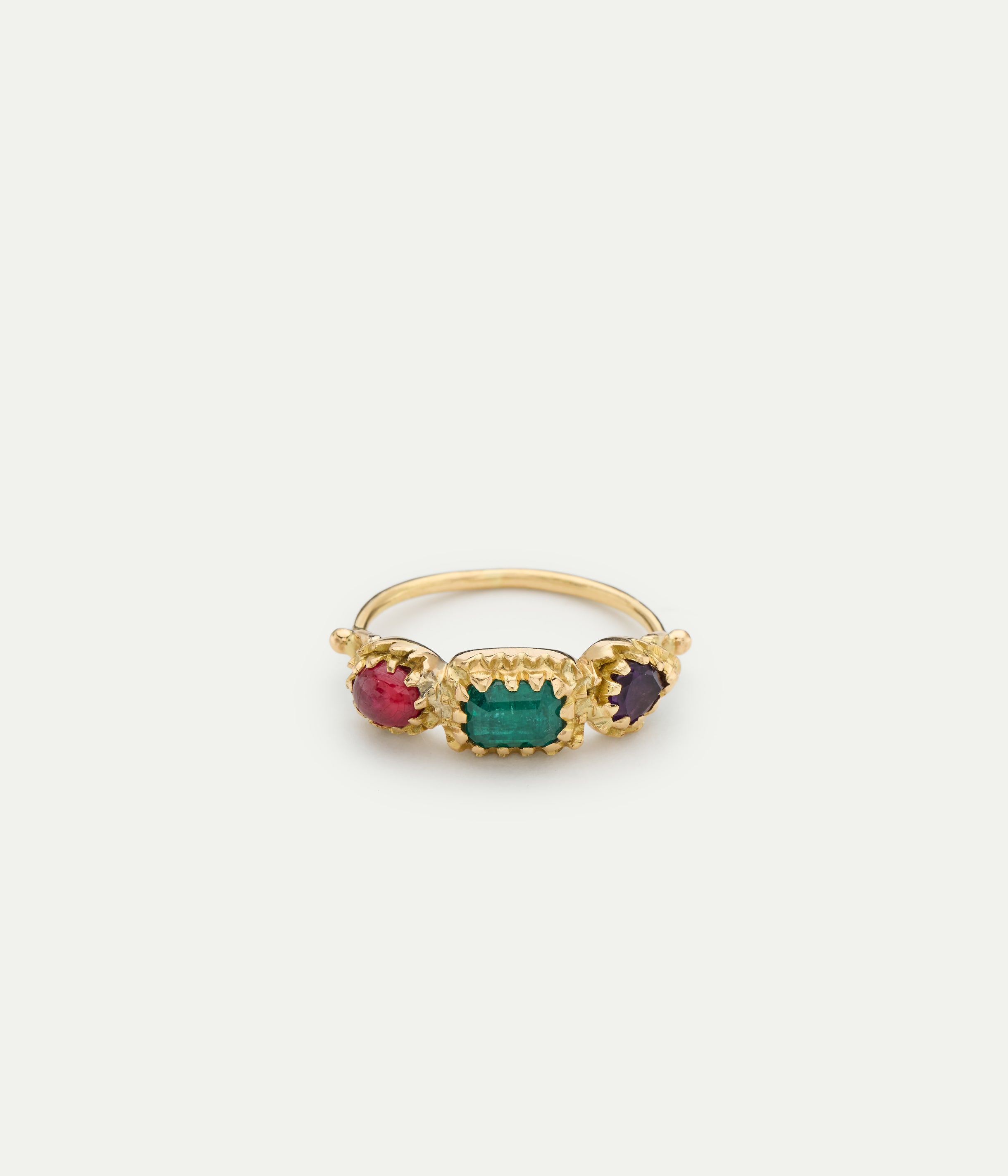 Emerald, Ruby and Amethyst Jarretière Ring
