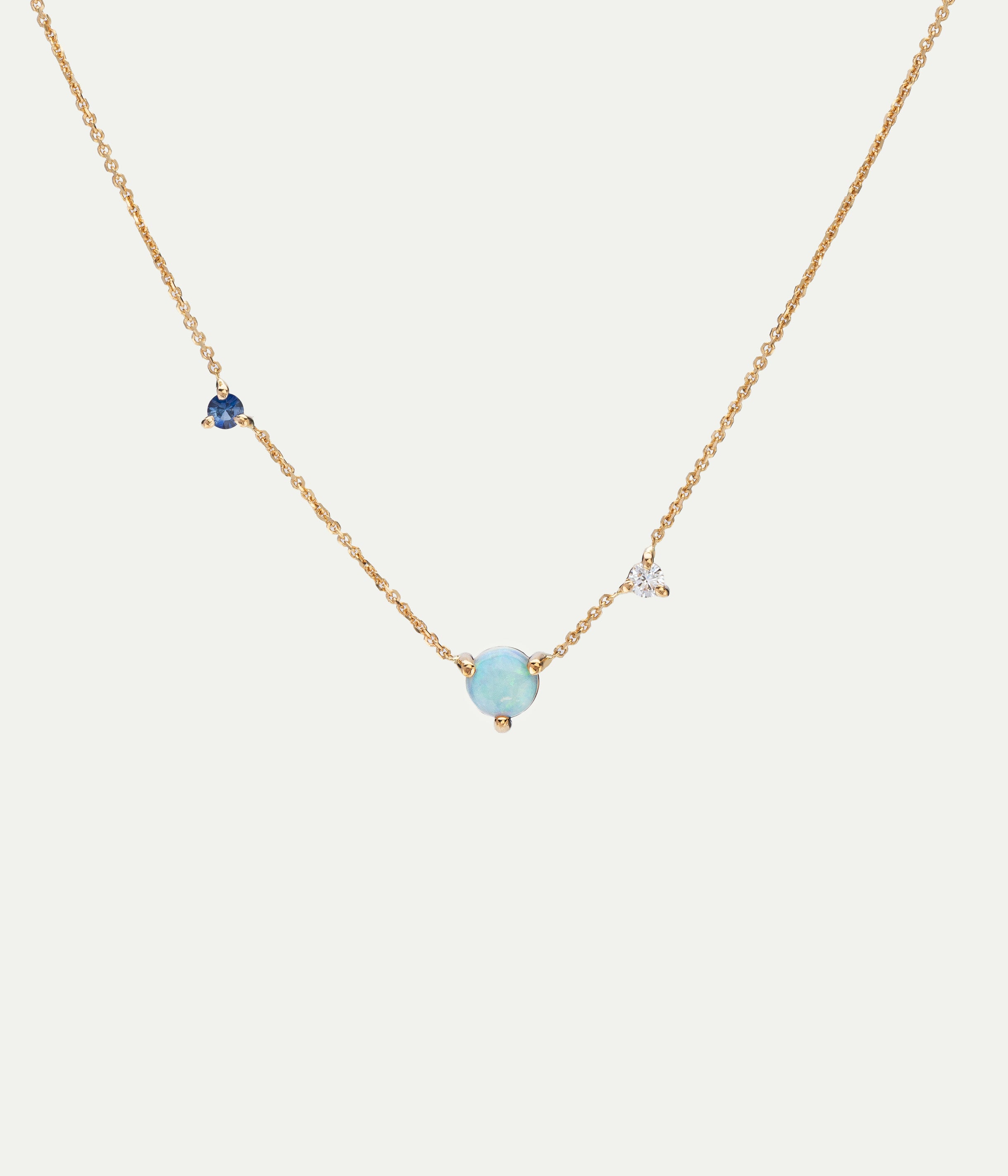 Three-Step opal, sapphire, and diamond necklace