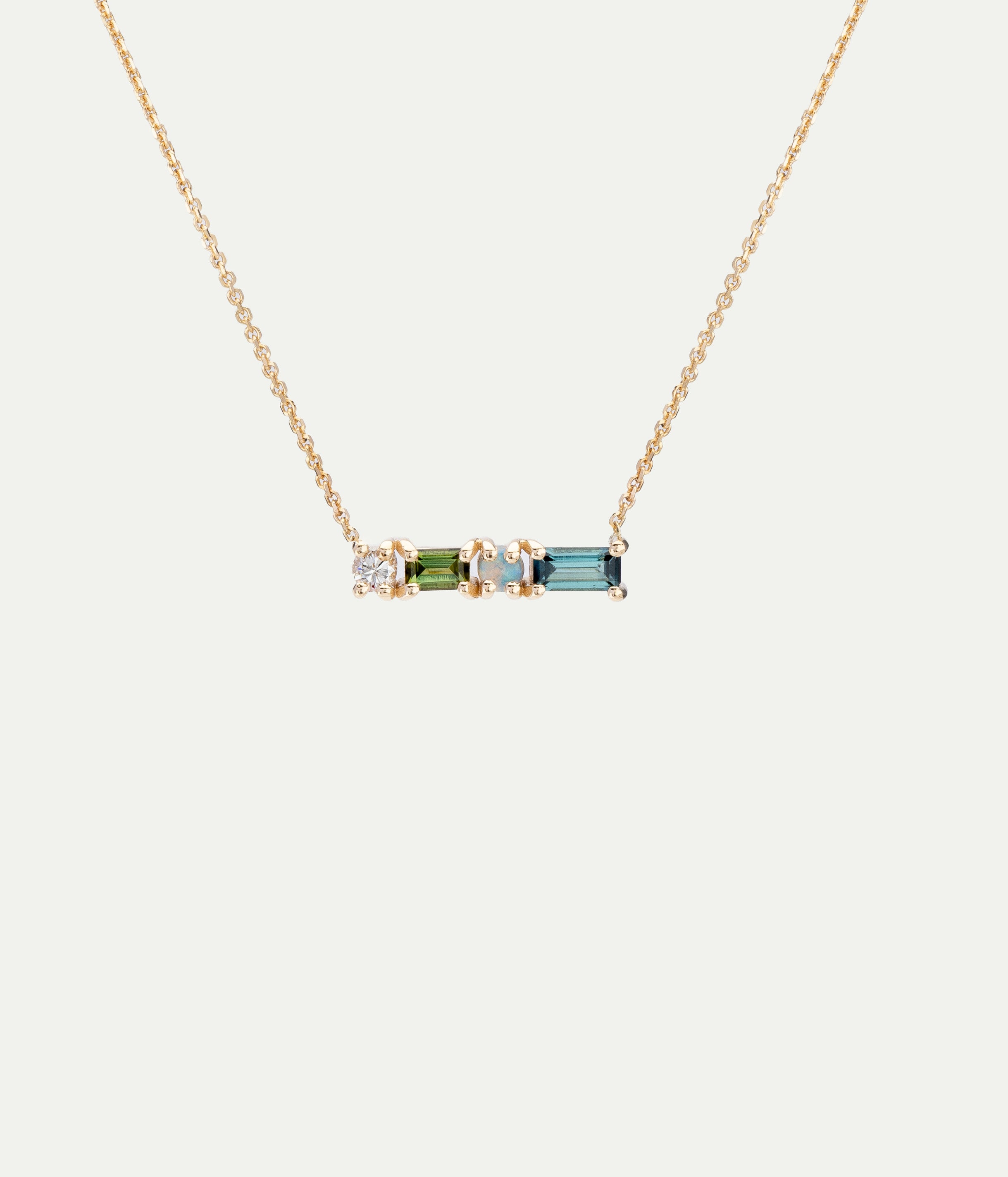 Pillar tourmaline, opal and diamond necklace