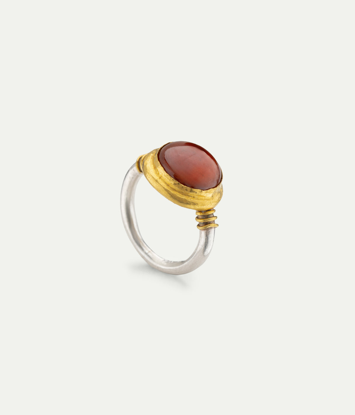 Garnet, silver and yellow gold ring