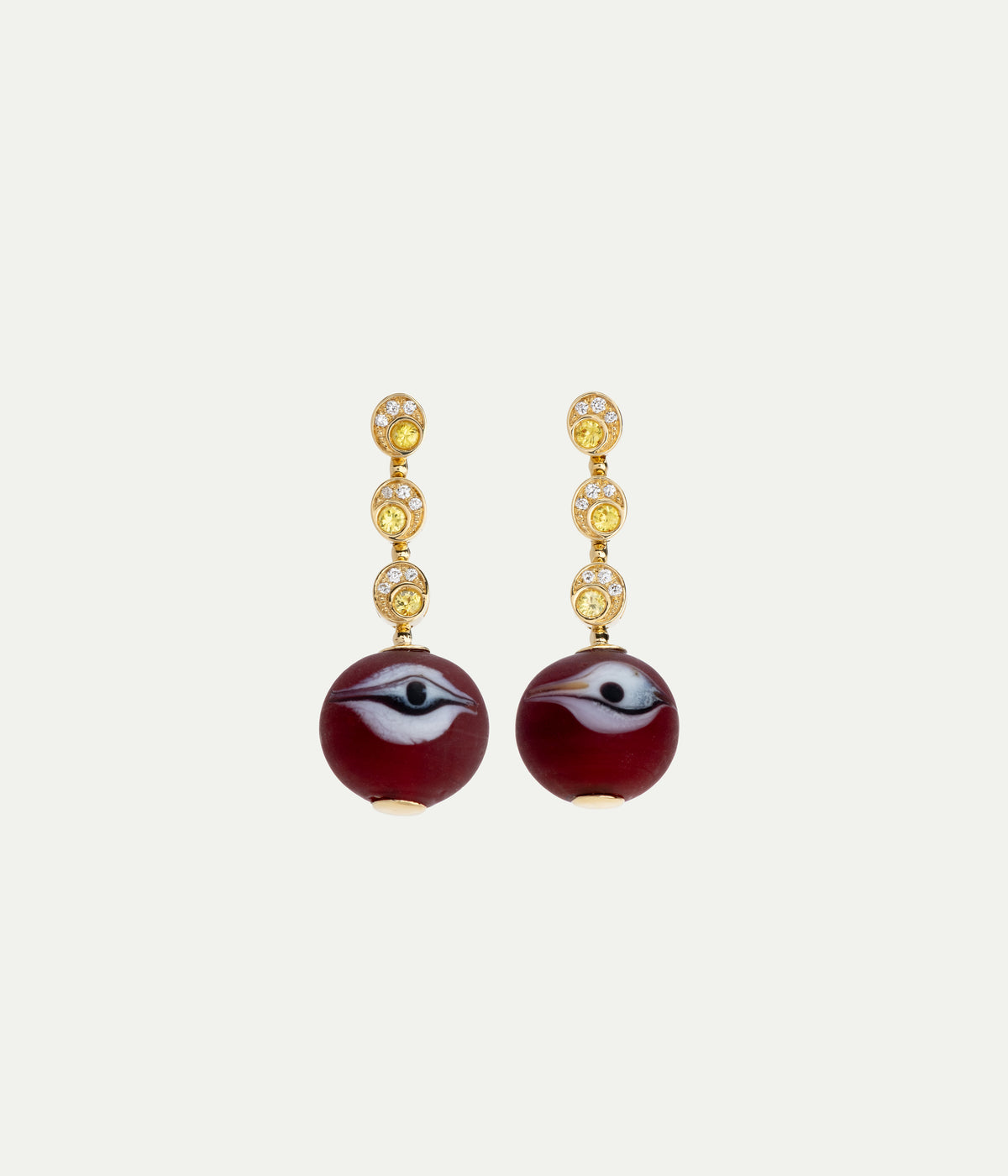 Boucles d'oreilles Red Eyes or jaune, saphirs et diamants