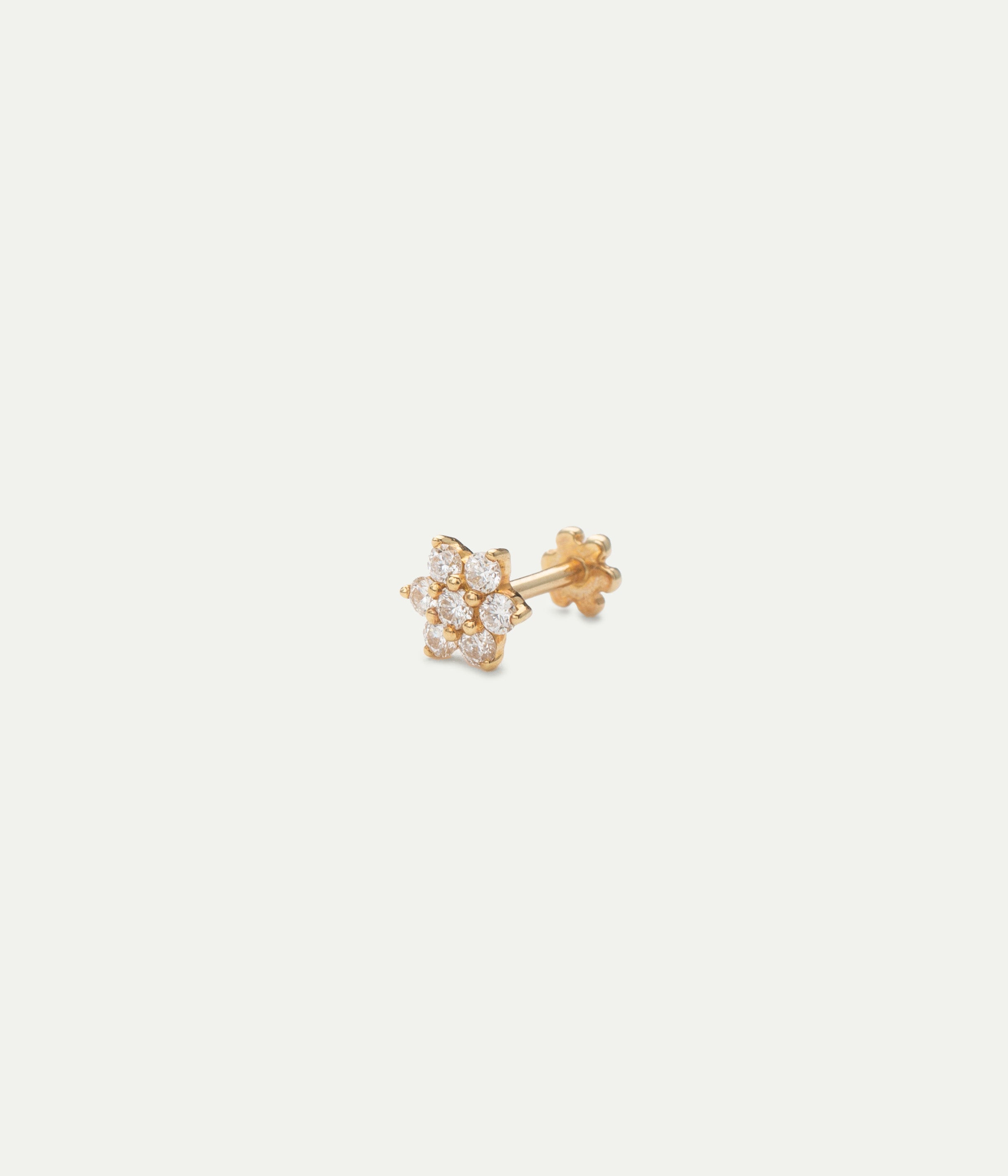 Flower yellow gold and diamonds large Single Stud
