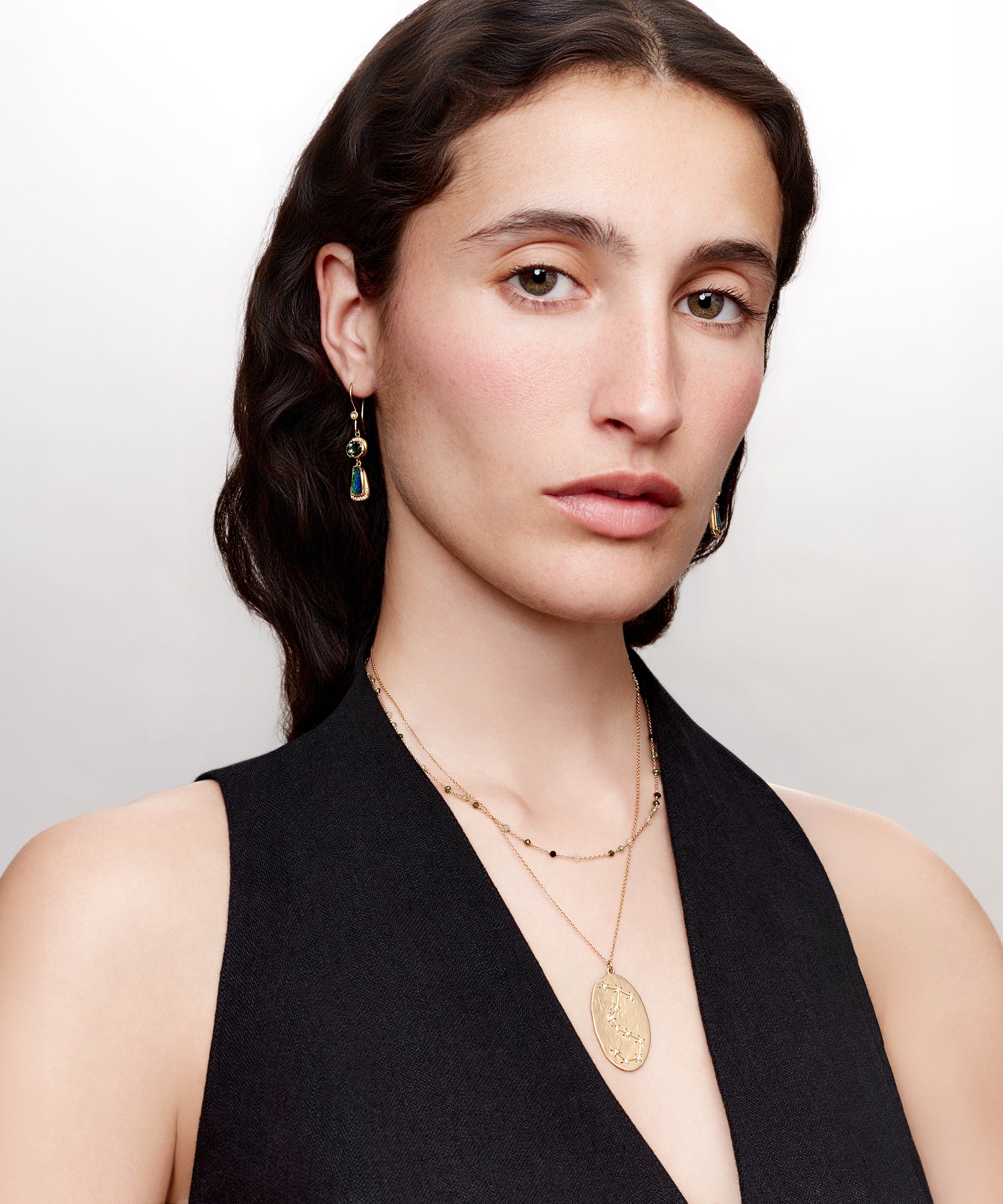 Glitter white gold and green tourmaline necklace