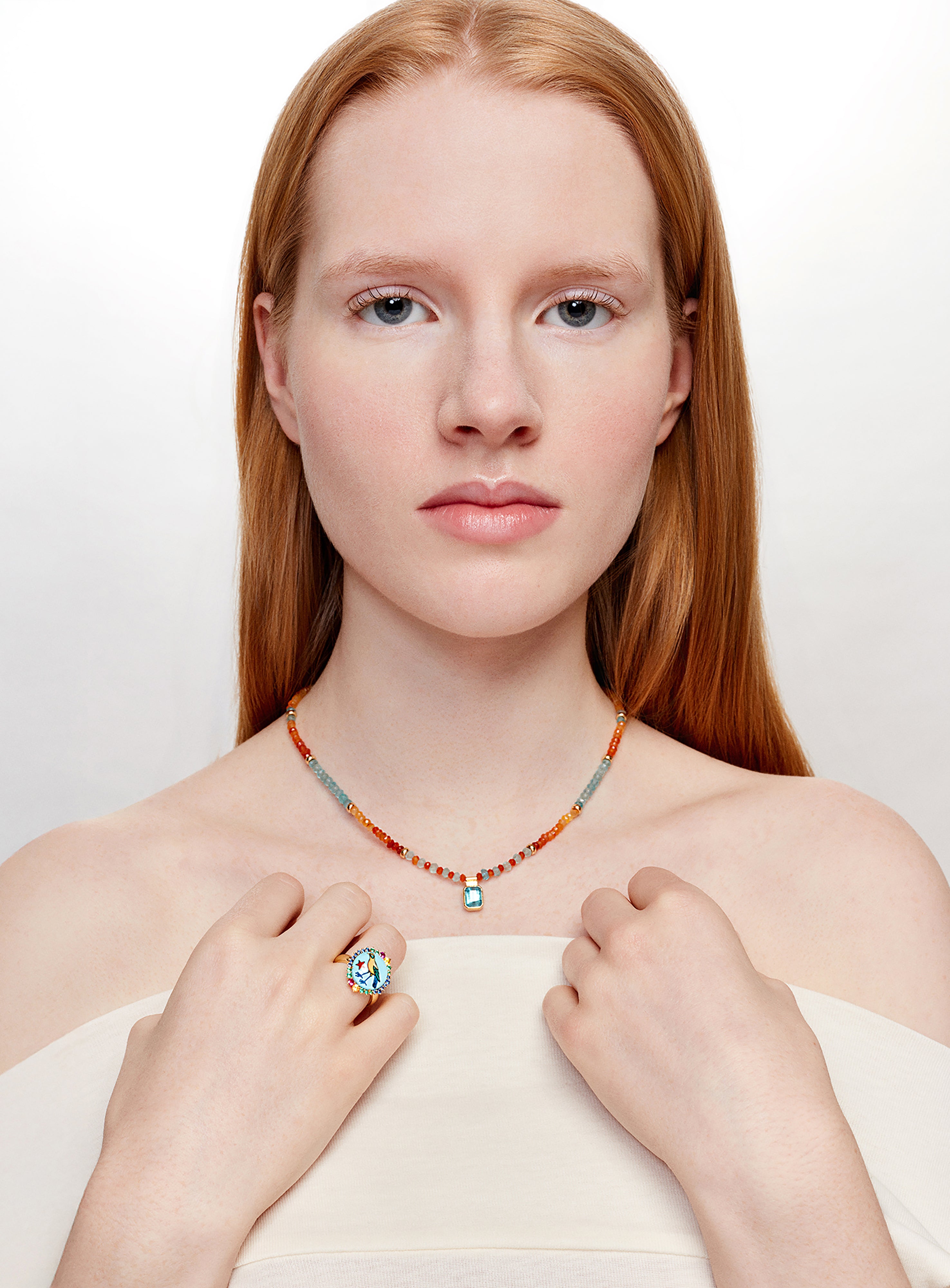 Beaded Tourmaline and diamond necklace