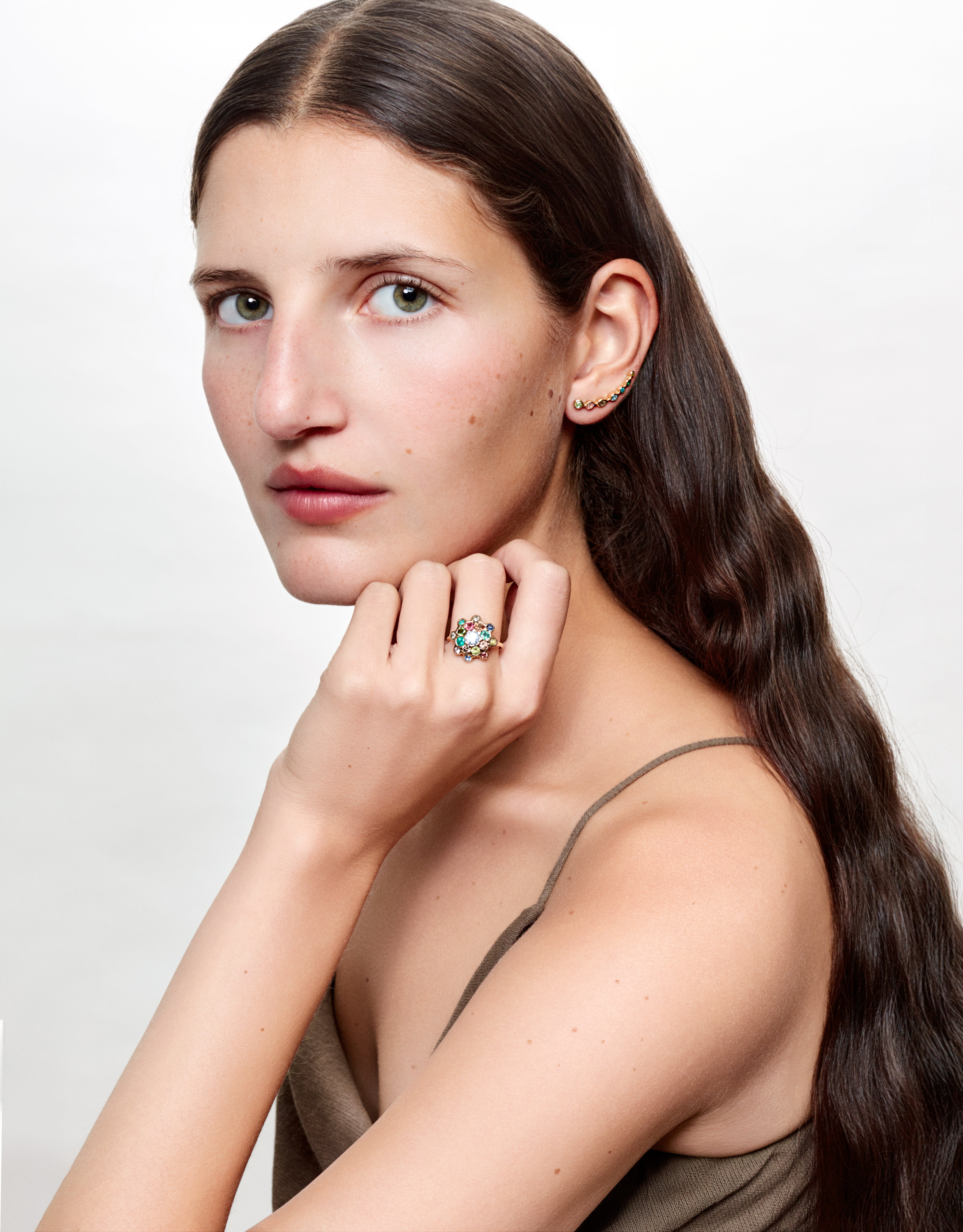 Single barrette gauche Tourmaline, Topaze et Turquoise